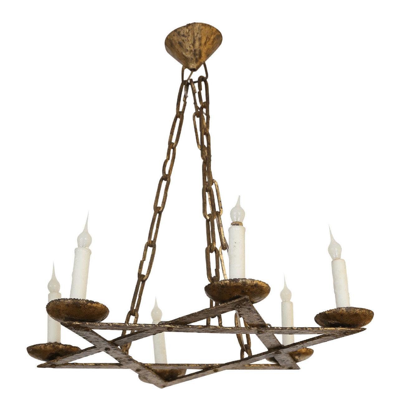Hand-Forged Gilt Iron Belgian Chandelier 3