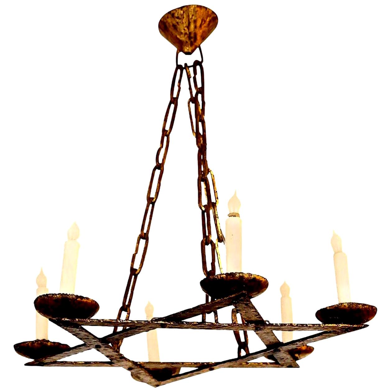 Hand-Forged Gilt Iron Belgian Chandelier 4