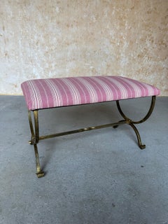 Gilt Iron Bench in Mauve Striped Fabric