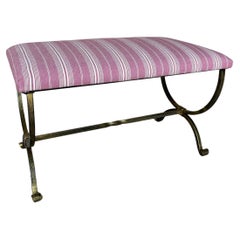 Used Gilt Iron Bench in Mauve Striped Fabric