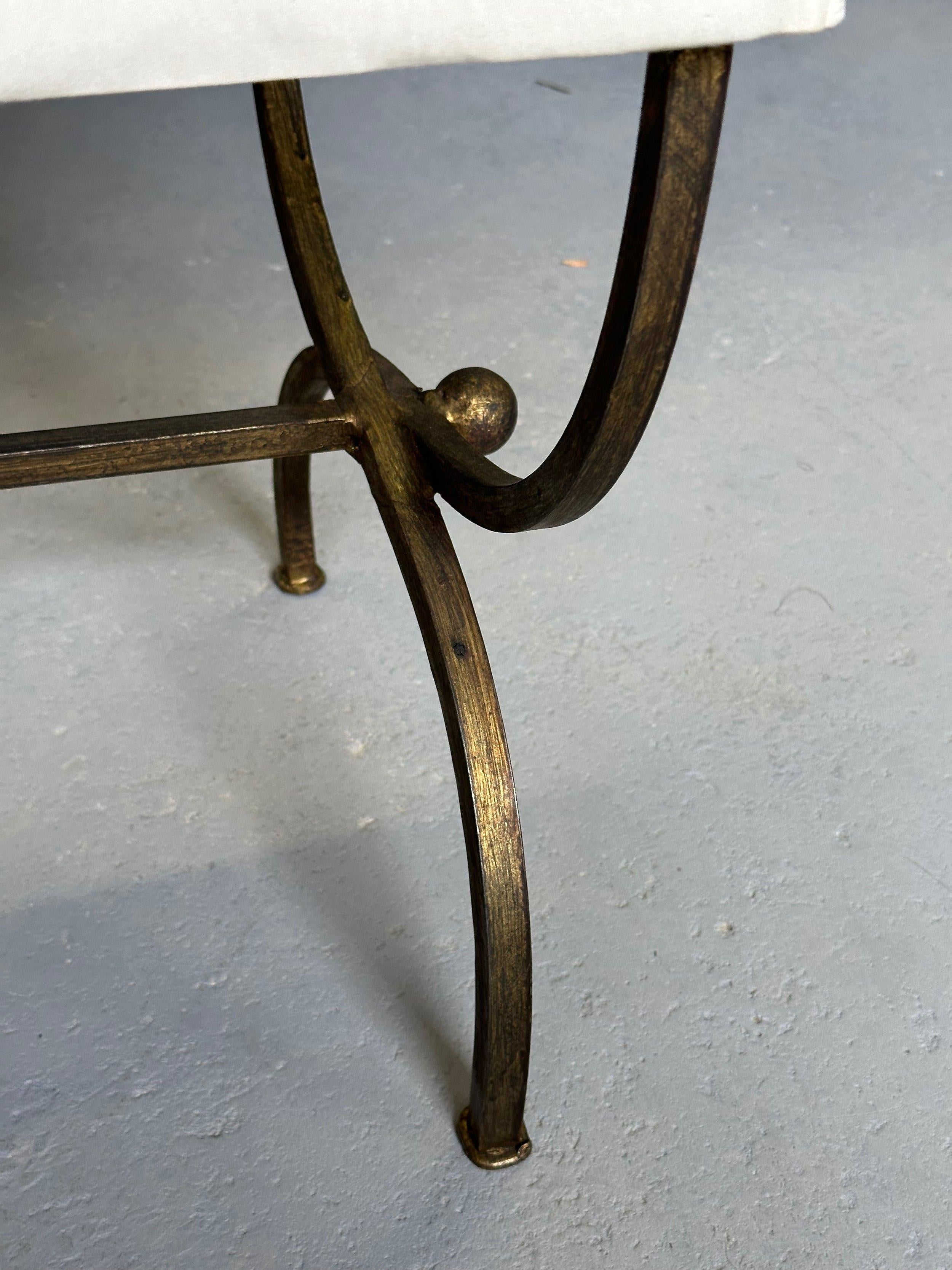 Gilt Iron Bench in Muslin For Sale 5