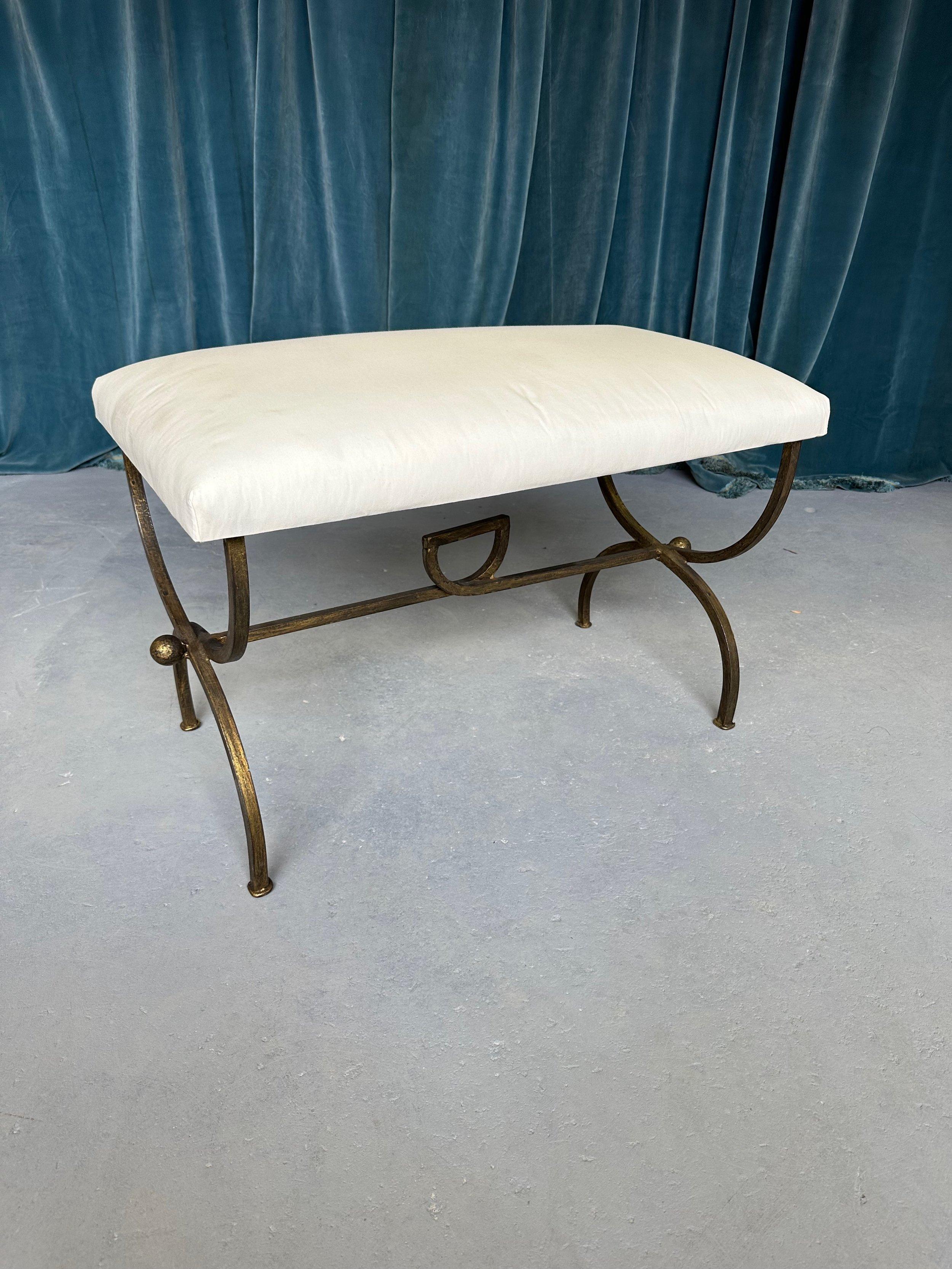Spanish Gilt Iron Bench in Muslin For Sale