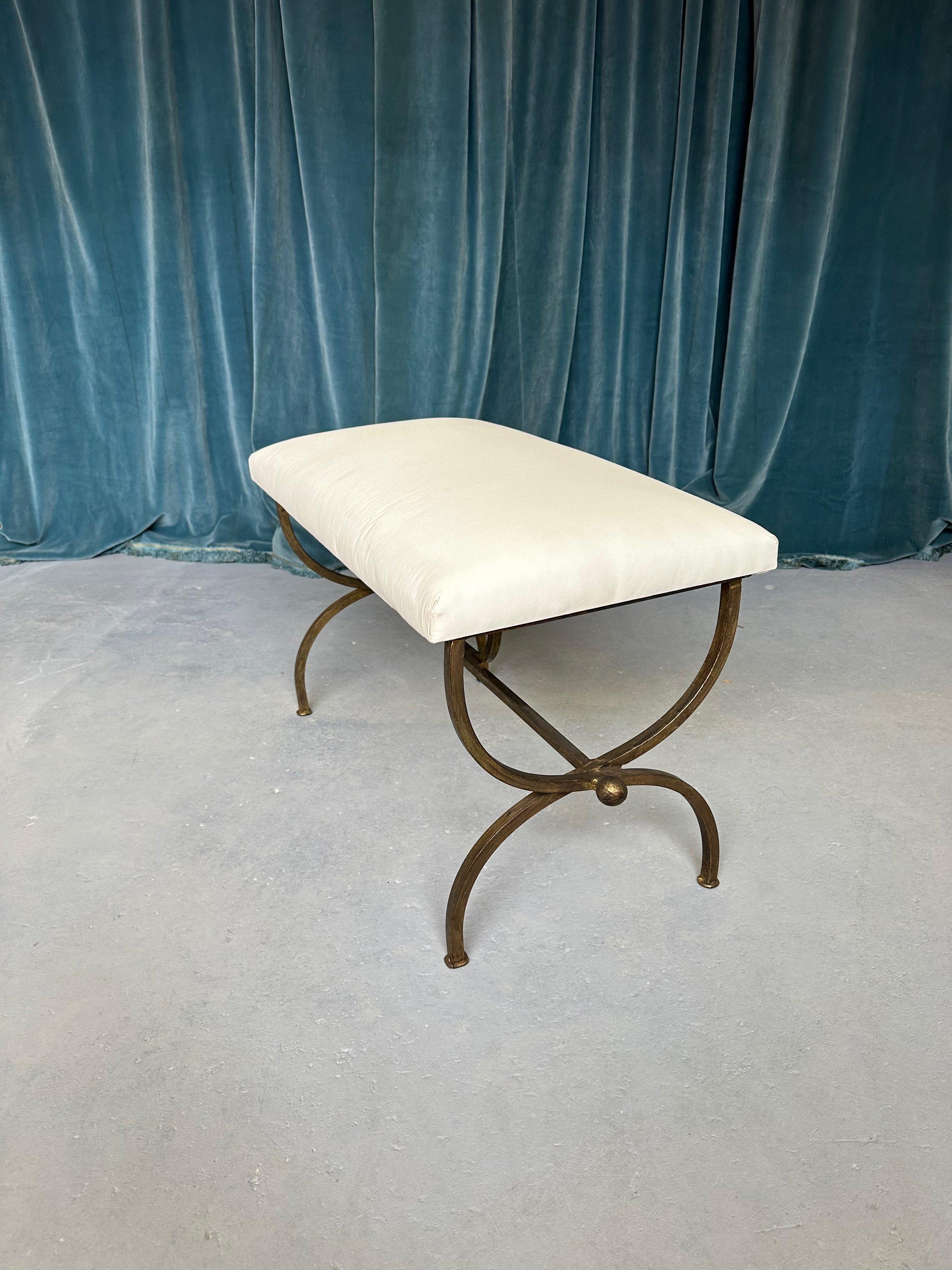 Gilt Iron Bench in Muslin For Sale 2