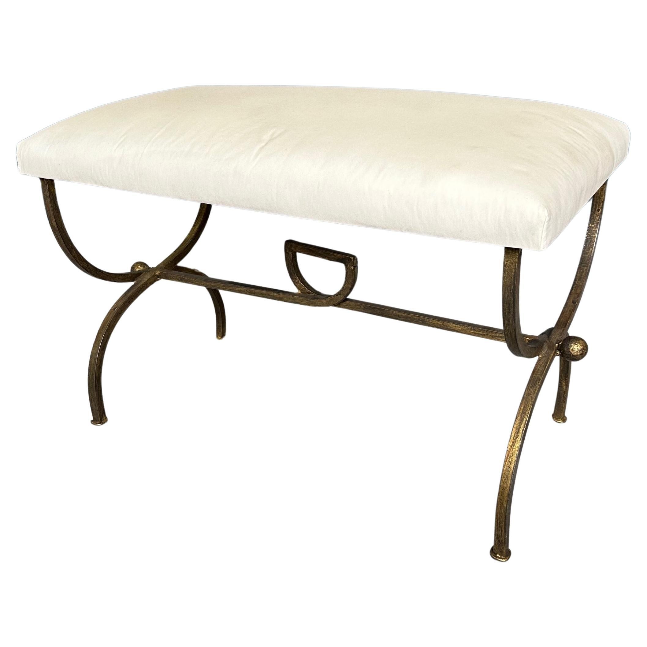 Gilt Iron Bench in Muslin For Sale