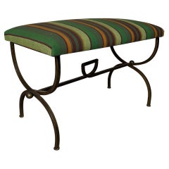 Gilt Iron Bench in Striped Fabric