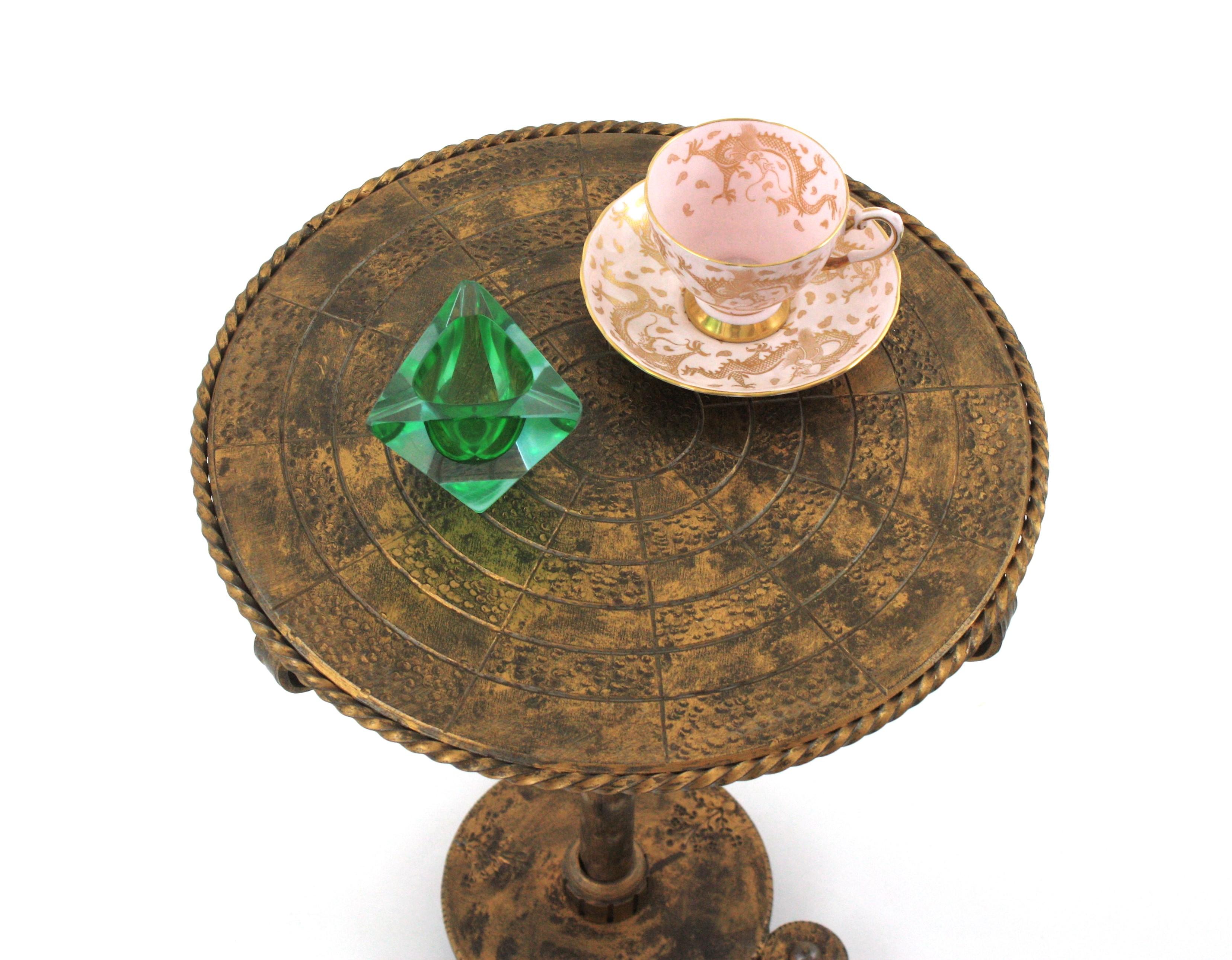 Gilt Iron Brutalist Side Table Gueridon / Drinks Table For Sale 4