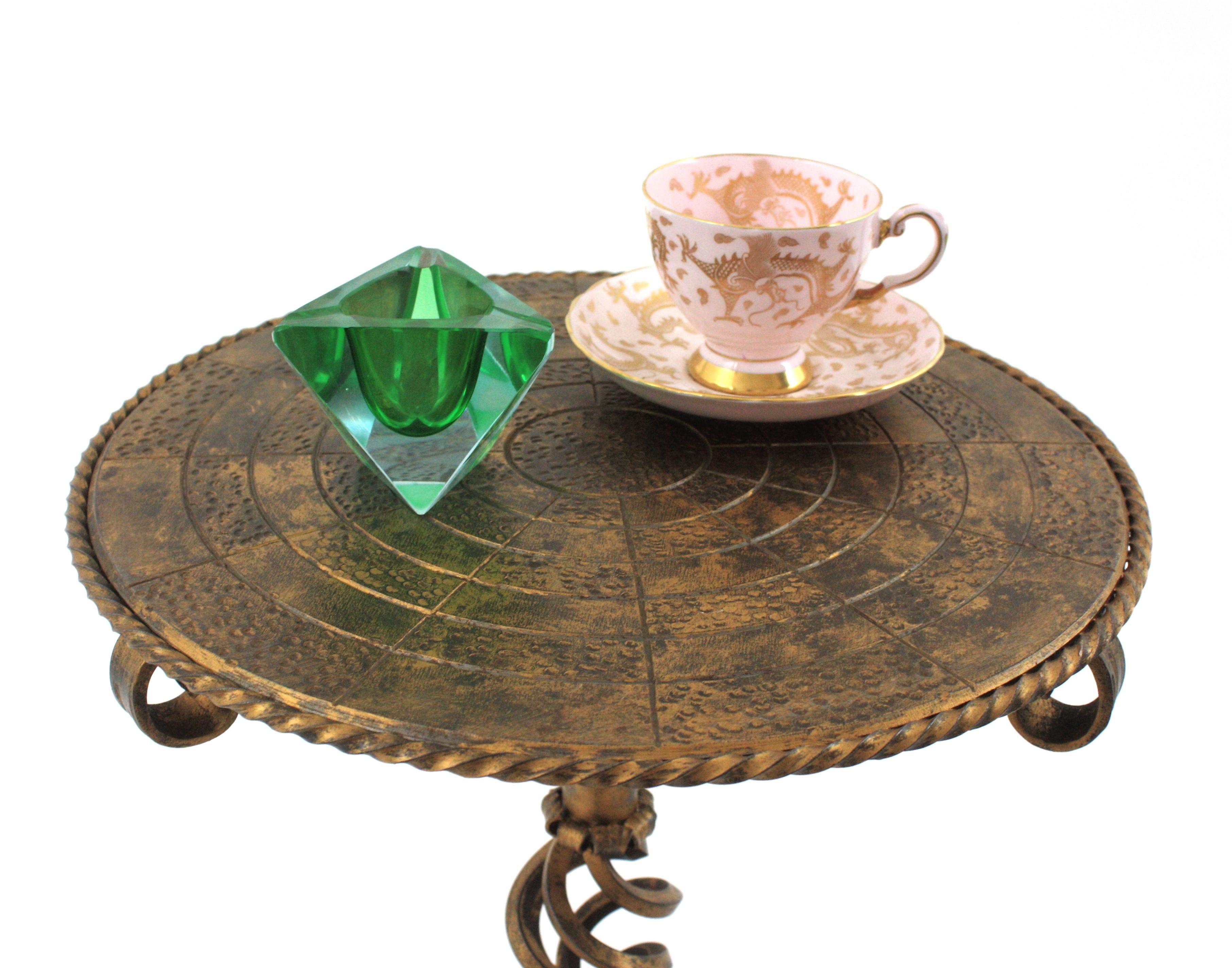 Gilt Iron Brutalist Side Table Gueridon / Drinks Table For Sale 5