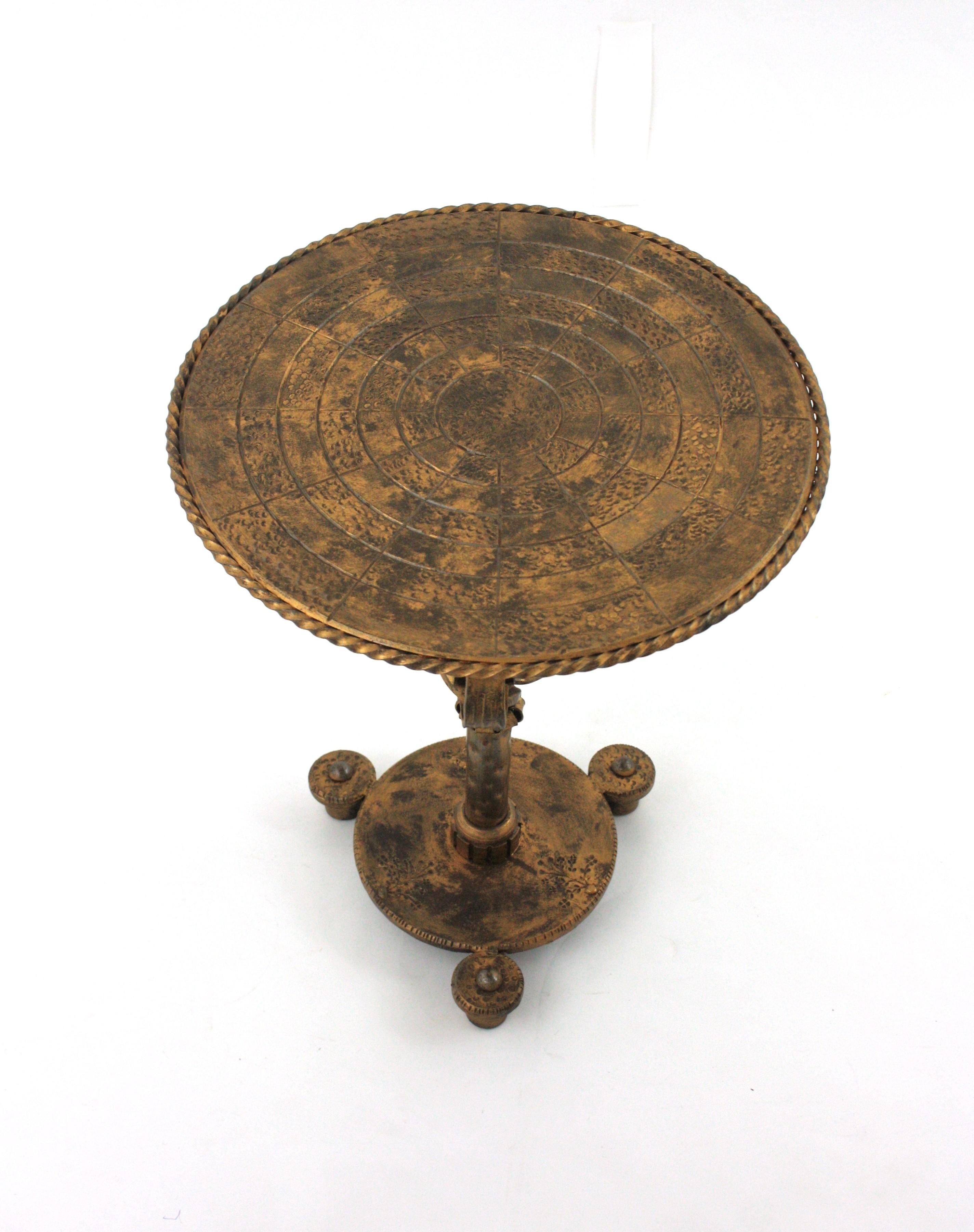 Gilt Iron Brutalist Side Table Gueridon / Drinks Table For Sale 8