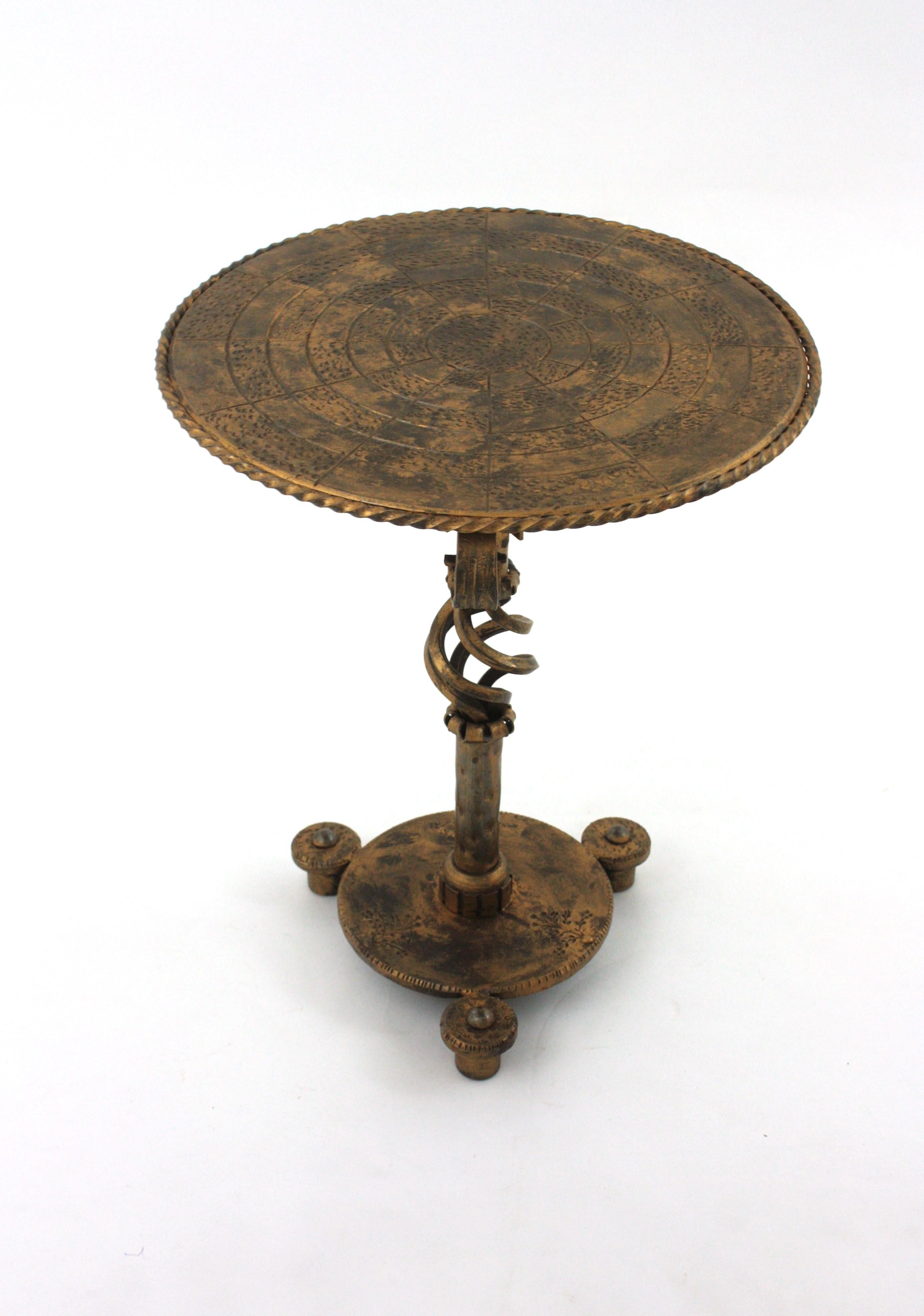 Gilt Iron Brutalist Side Table Gueridon / Drinks Table For Sale 9