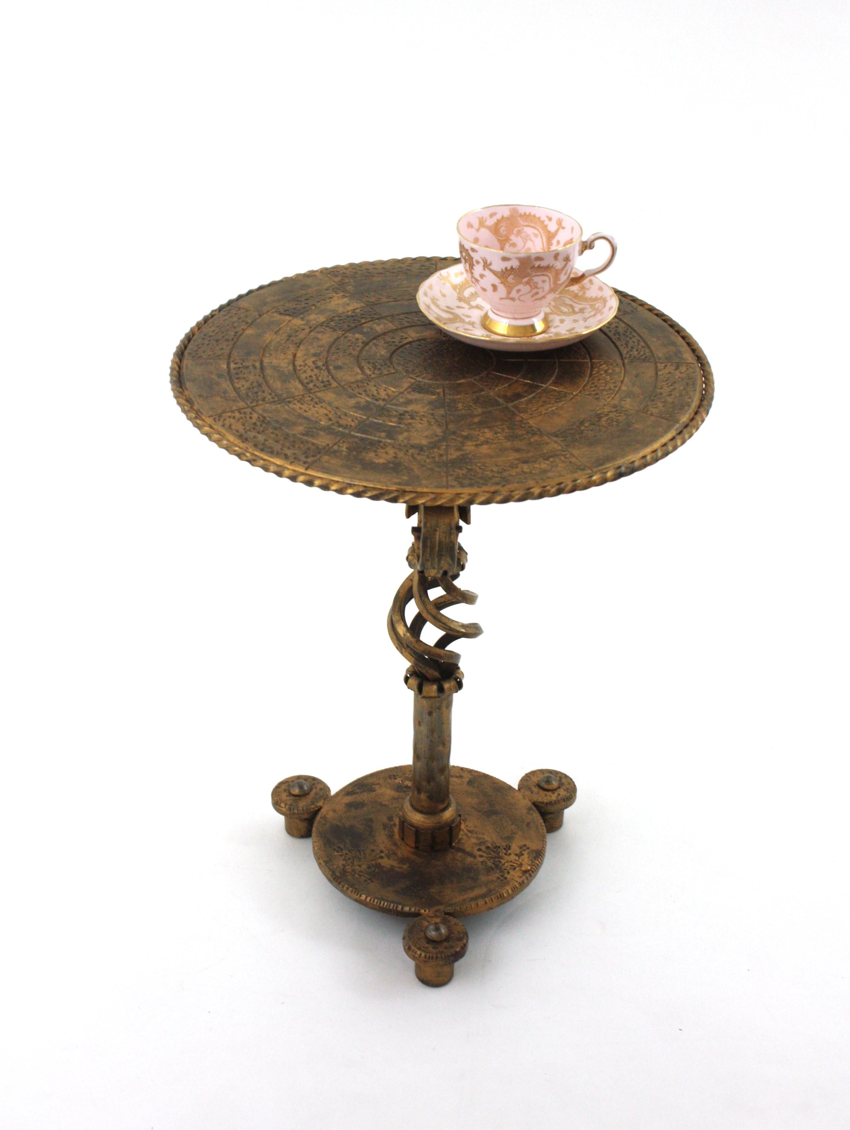 Gilt Iron Brutalist Side Table Gueridon / Drinks Table For Sale 10