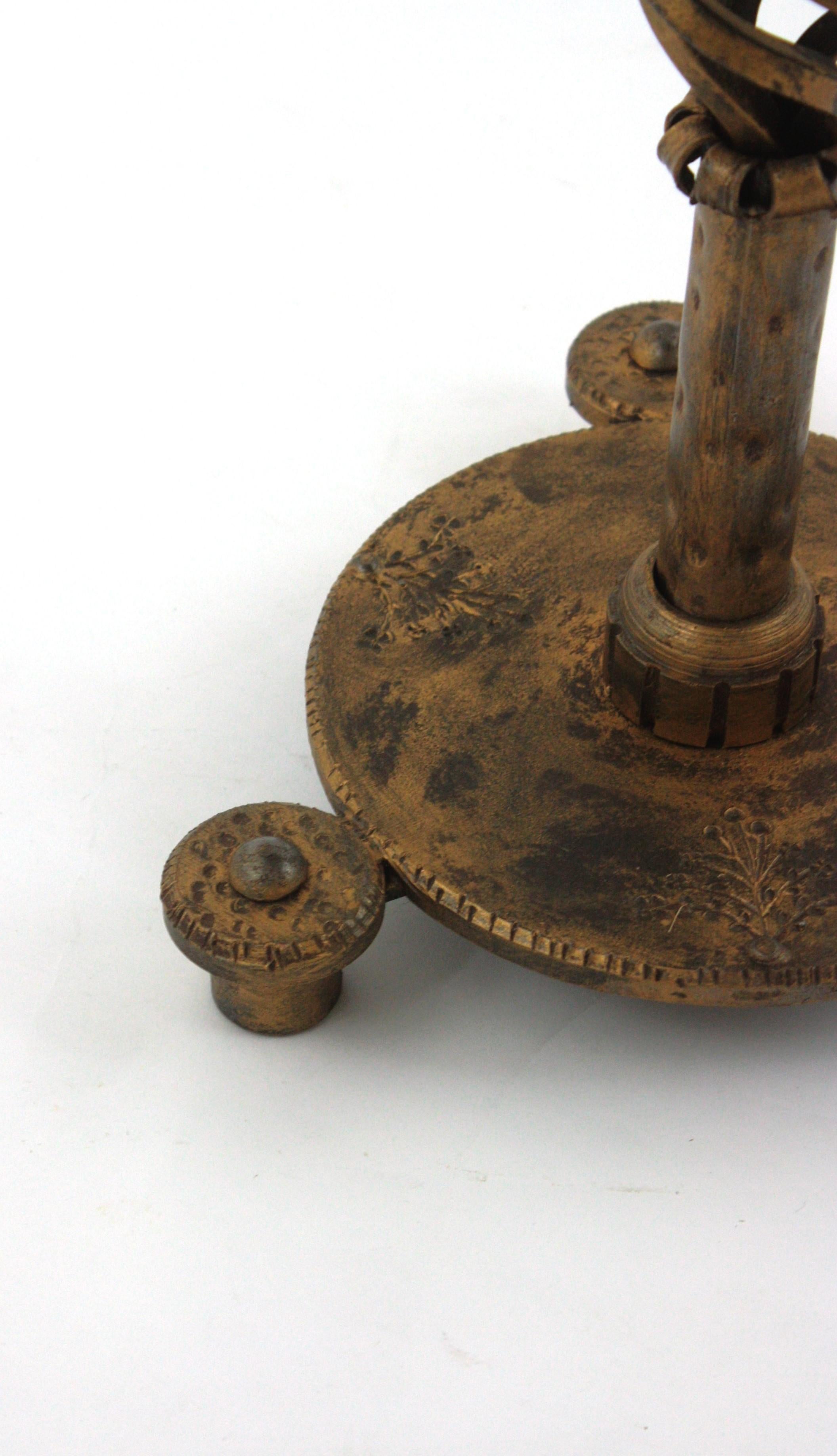 Gilt Iron Brutalist Side Table Gueridon / Drinks Table For Sale 2
