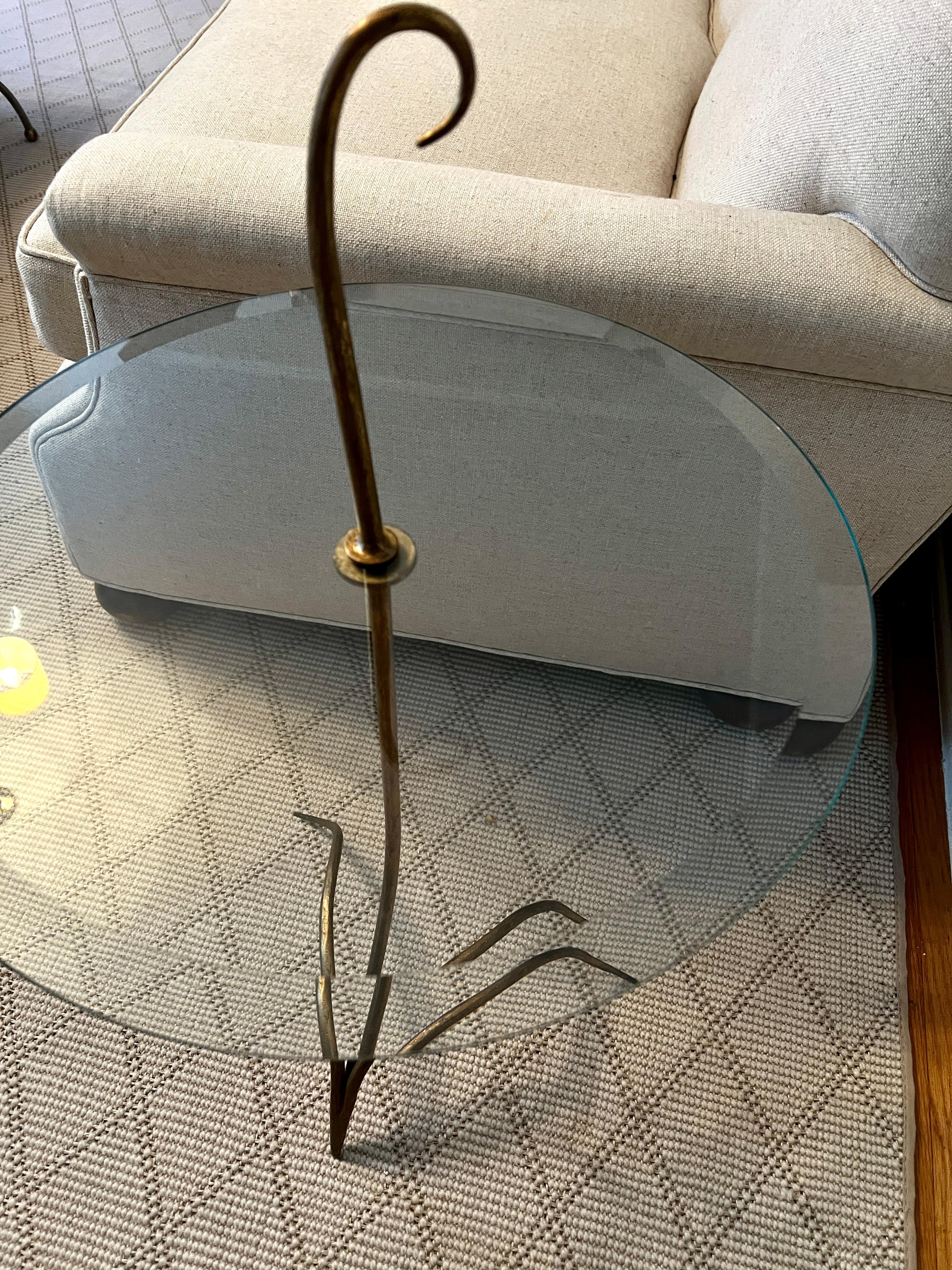 Glass Gilt Iron Cigar or Martini Table in the Style of Rene Prou For Sale