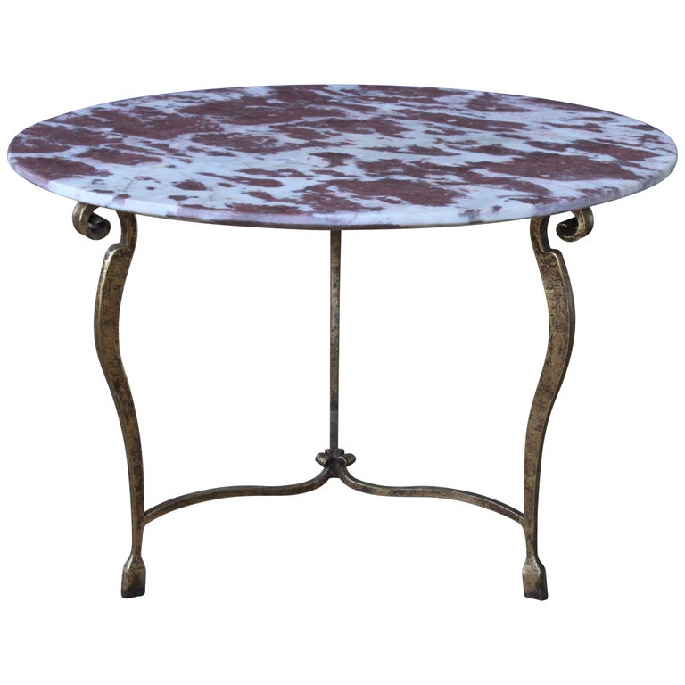 Gilt Iron Cocktail Table with Red Marble Top, France, 1950s at 1stdibs