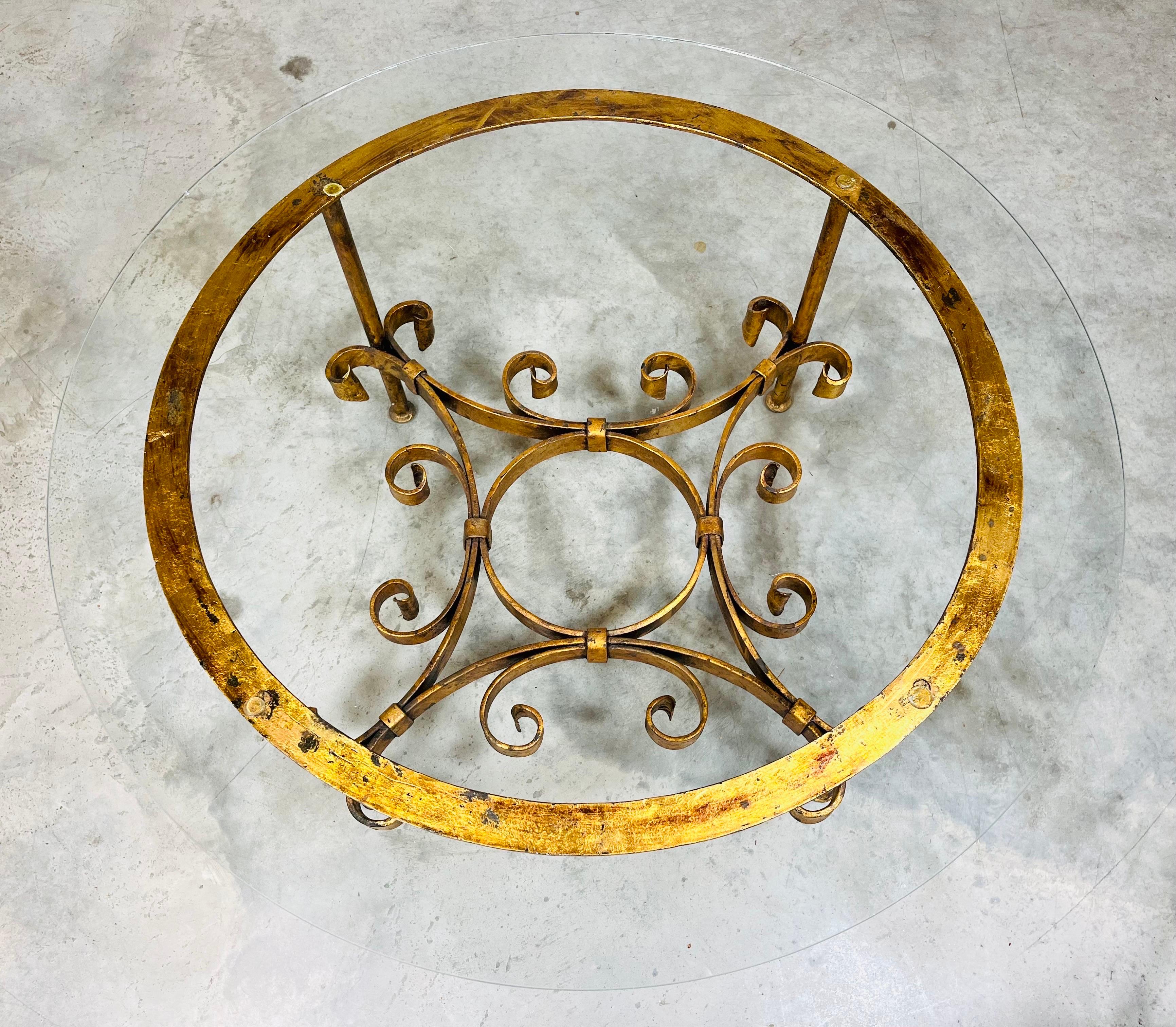 Hollywood Regency Gilt Iron Coffee/Cocktail Table in the Manner of Gilbert Poillerat For Sale