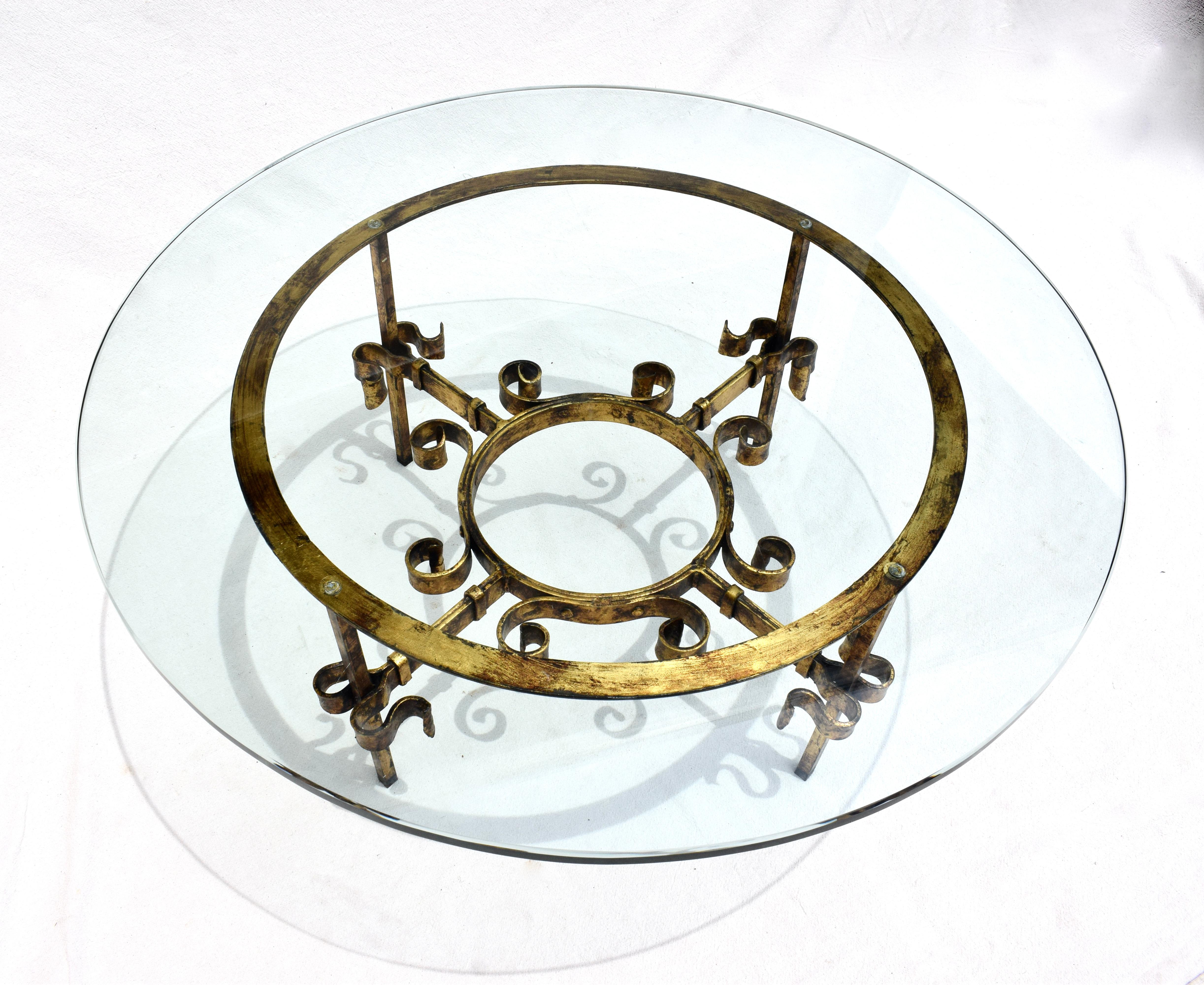 20th Century Gilt Iron Coffee/Cocktail Table in the Manner of Gilbert Poillerat For Sale