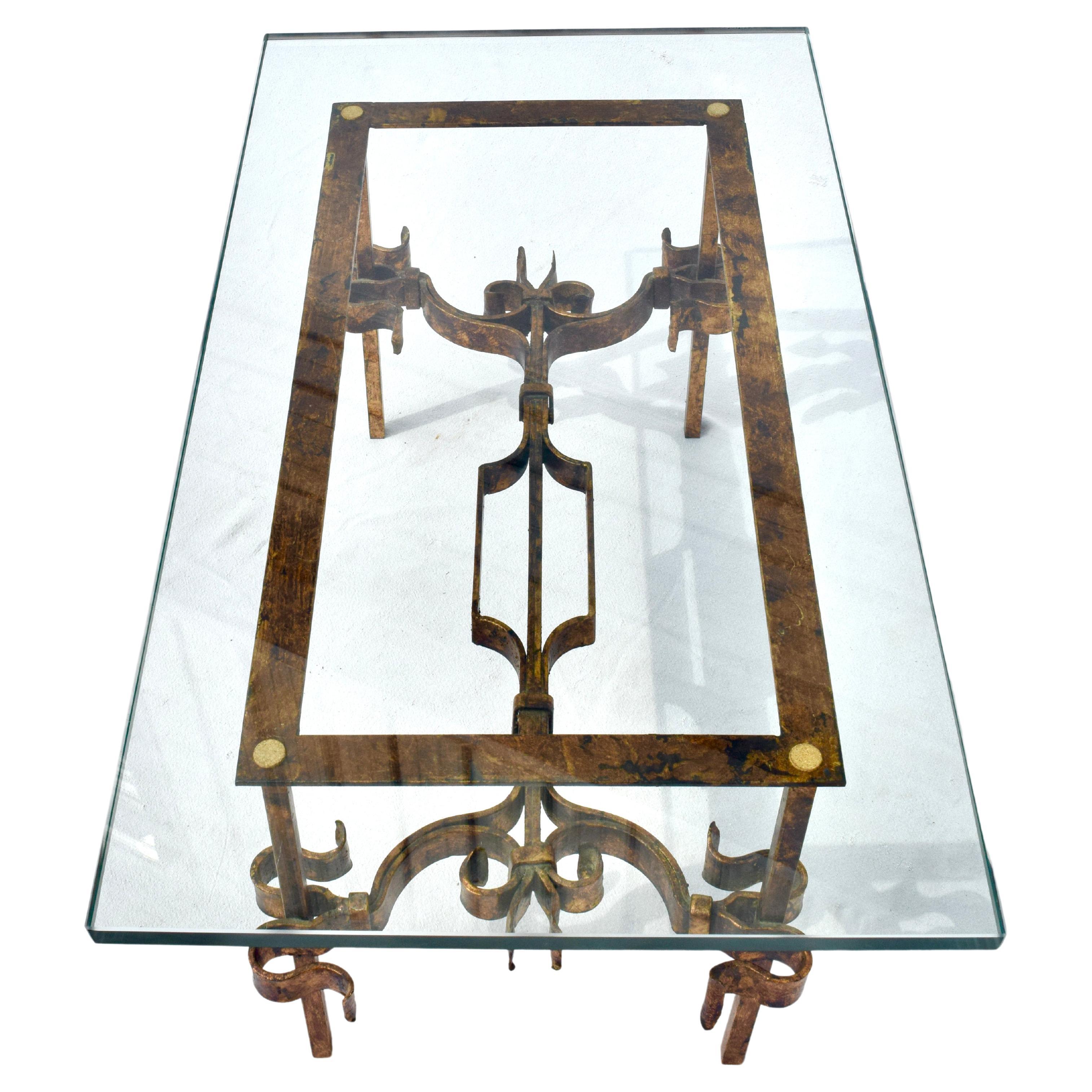 Gilt Iron Coffee/Cocktail Table in the Manner of Gilbert Poillerat