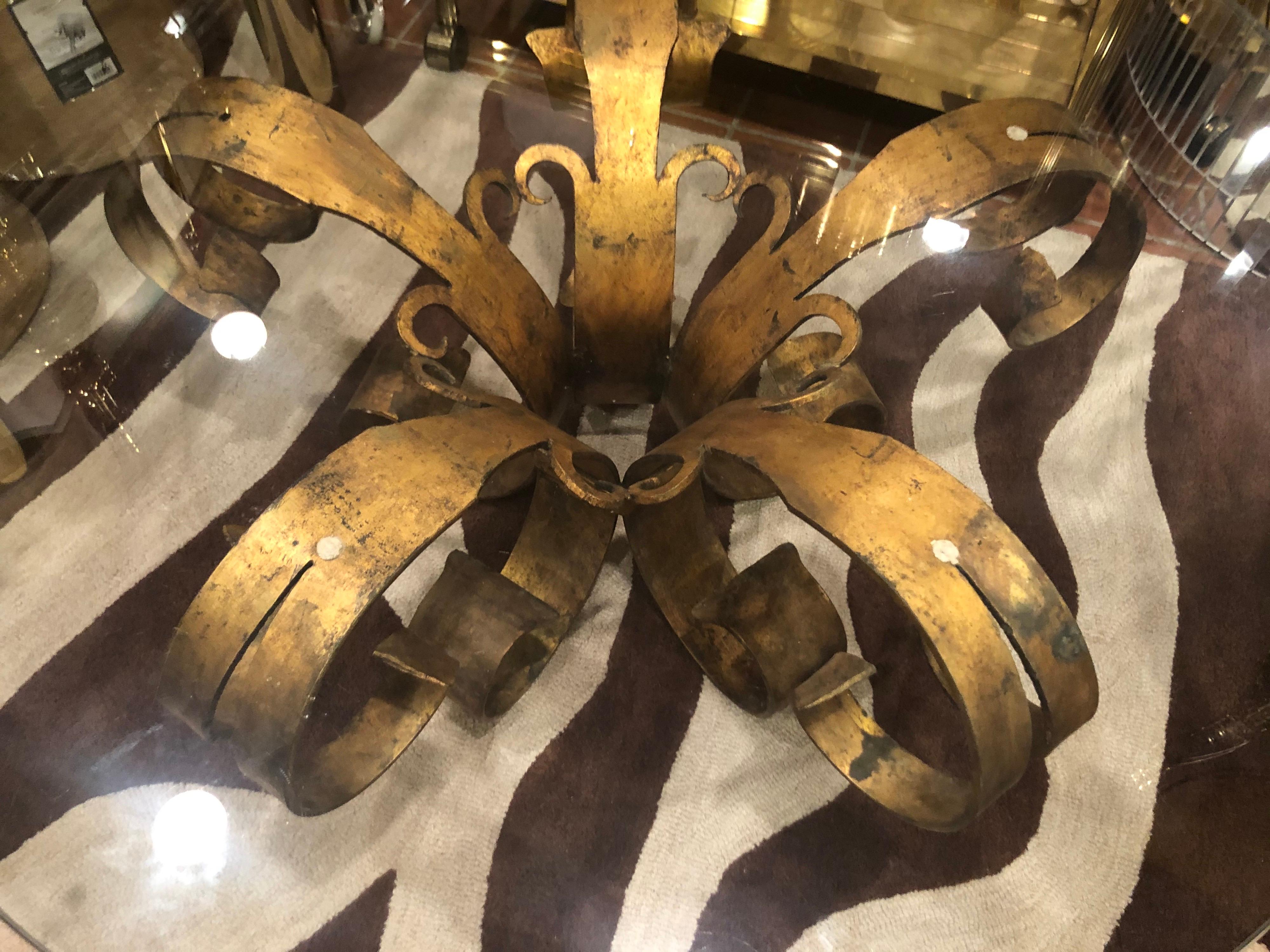 Gilt Iron Coffee Lotus Table with Round Glass Top 10