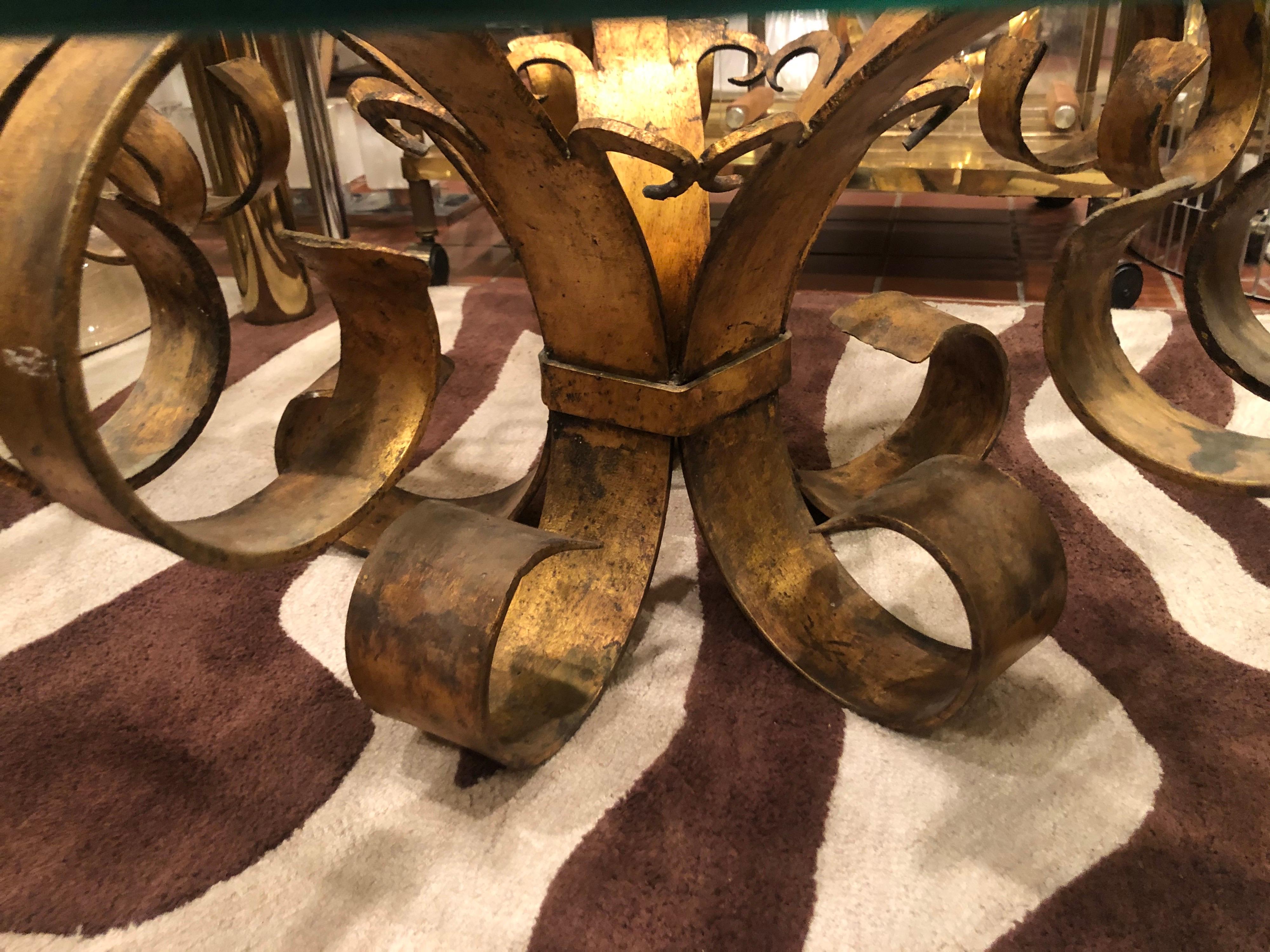 Gilt Iron Coffee Lotus Table with Round Glass Top 11