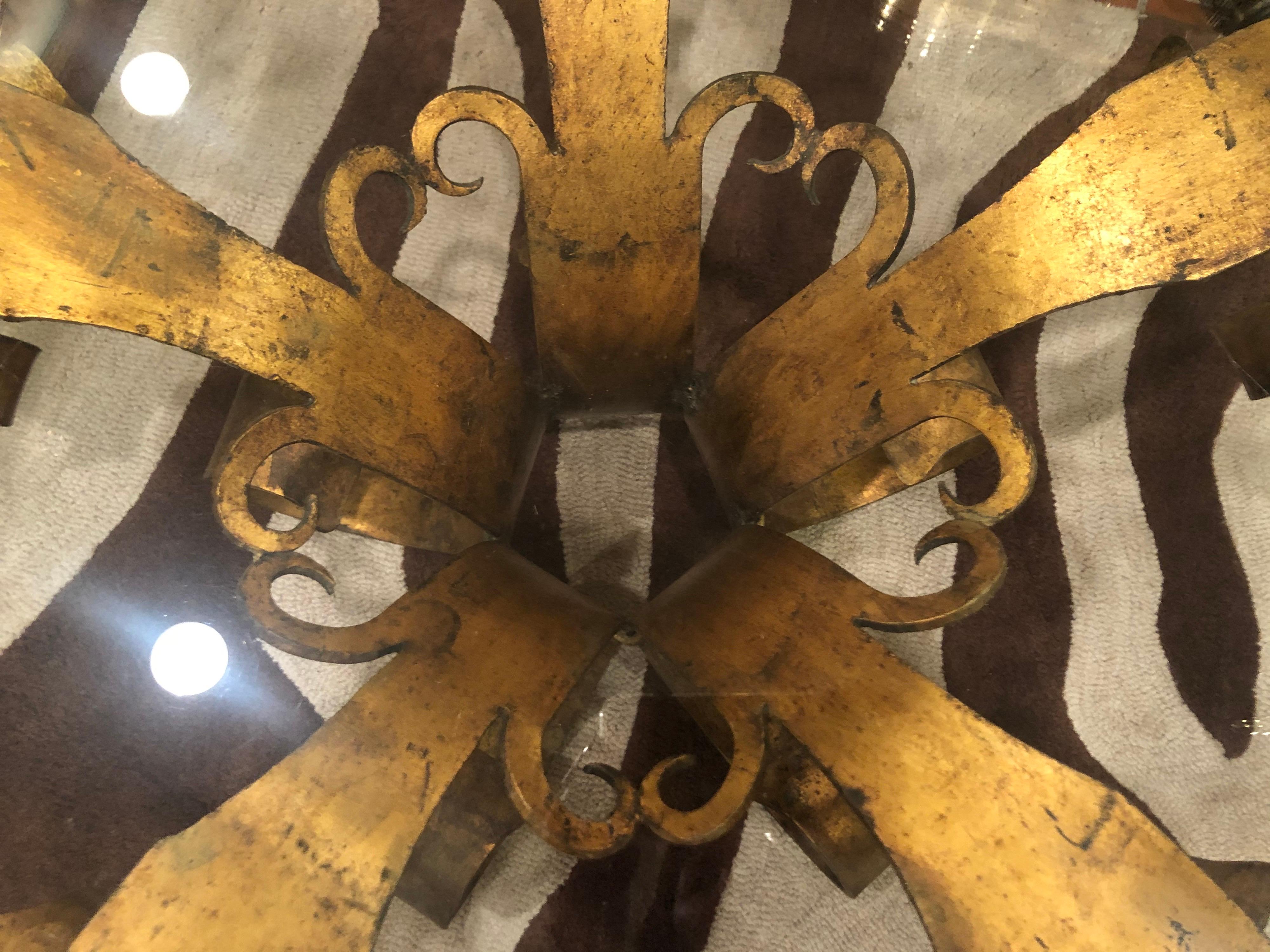 Gilt Iron Coffee Lotus Table with Round Glass Top 12