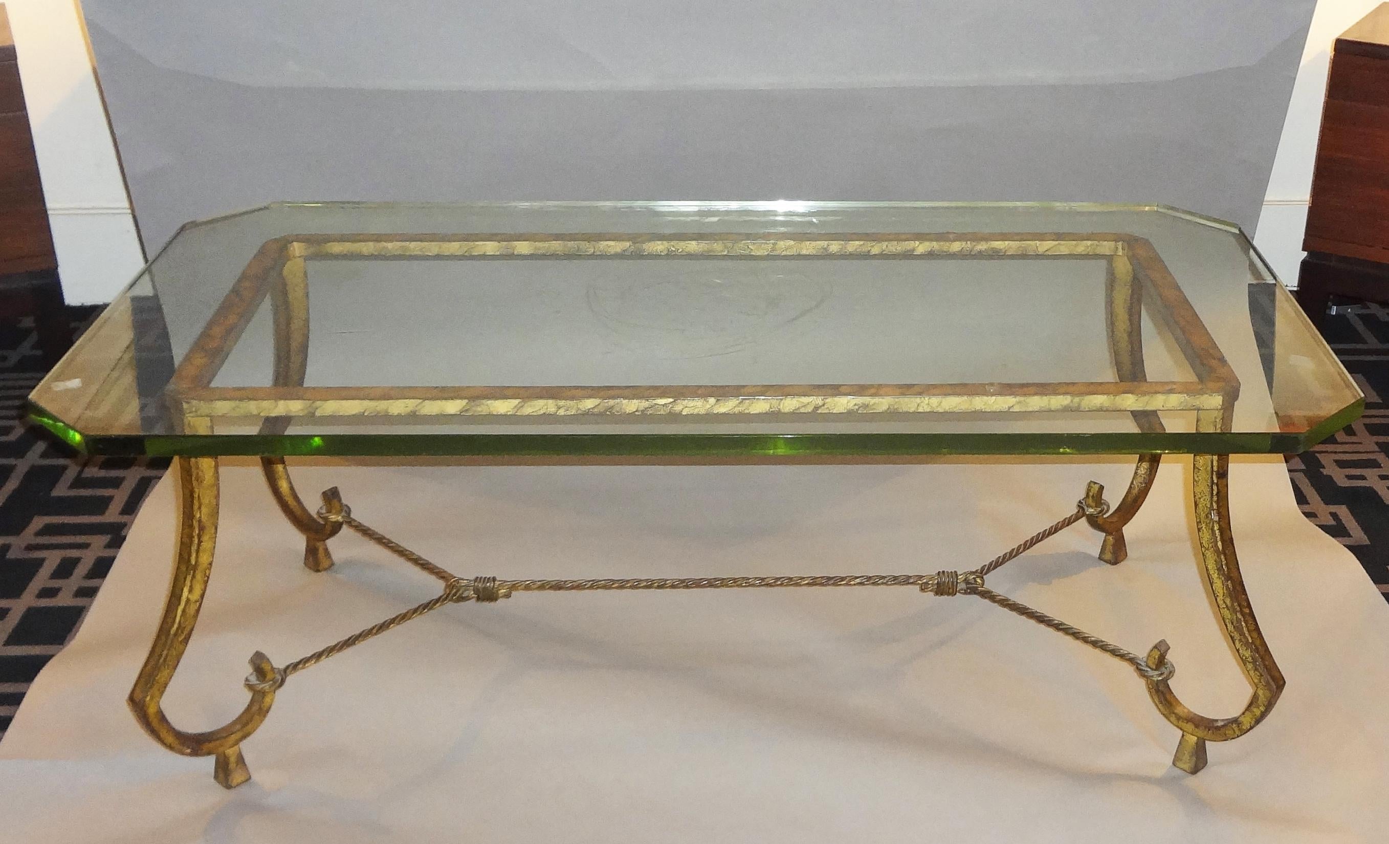 French Gilt Iron Coffee Table by Maison Ramsay, 1950s