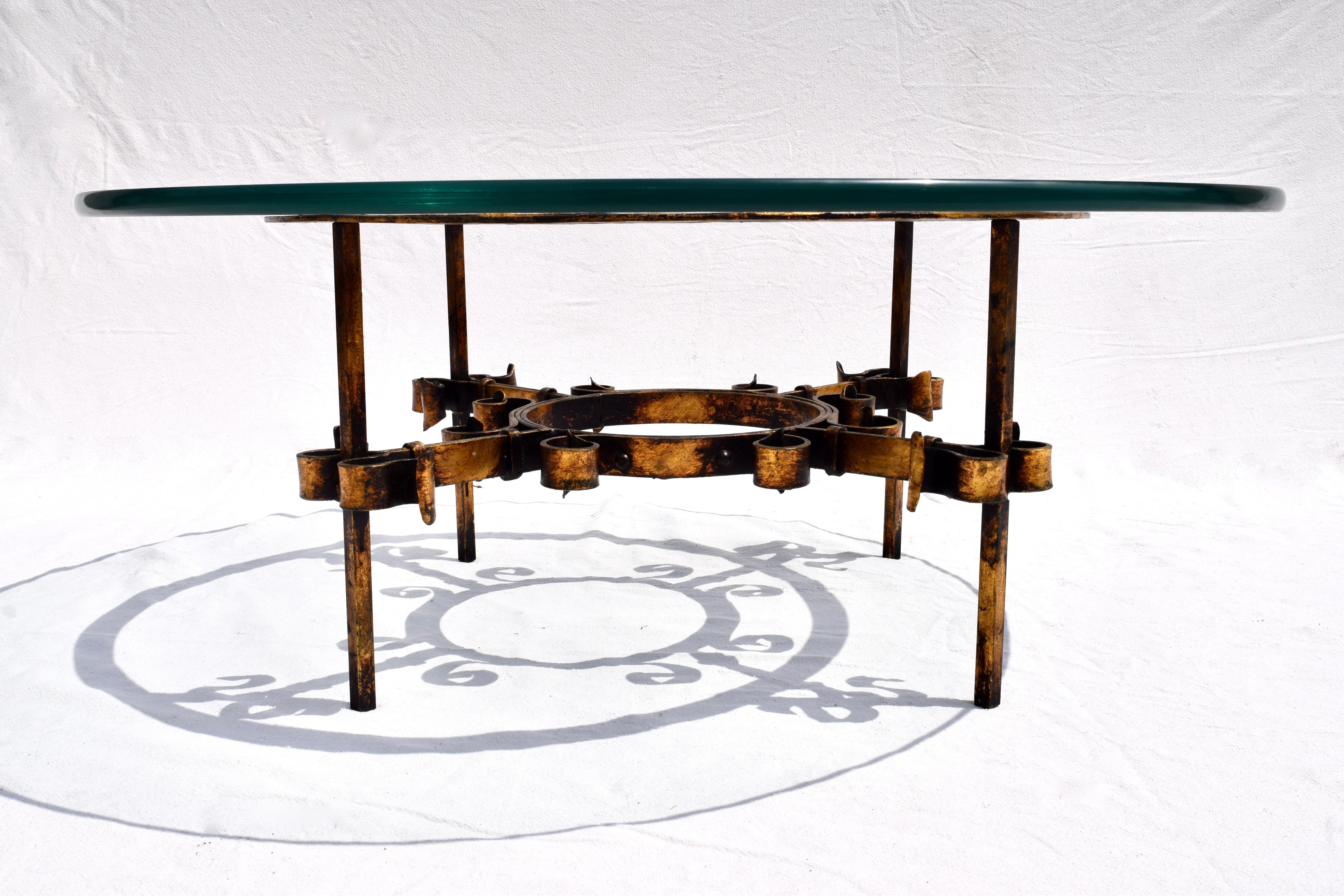 Mid-Century Modern Gilt Iron Coffee Table in The Manner of Gilbert Poillerat