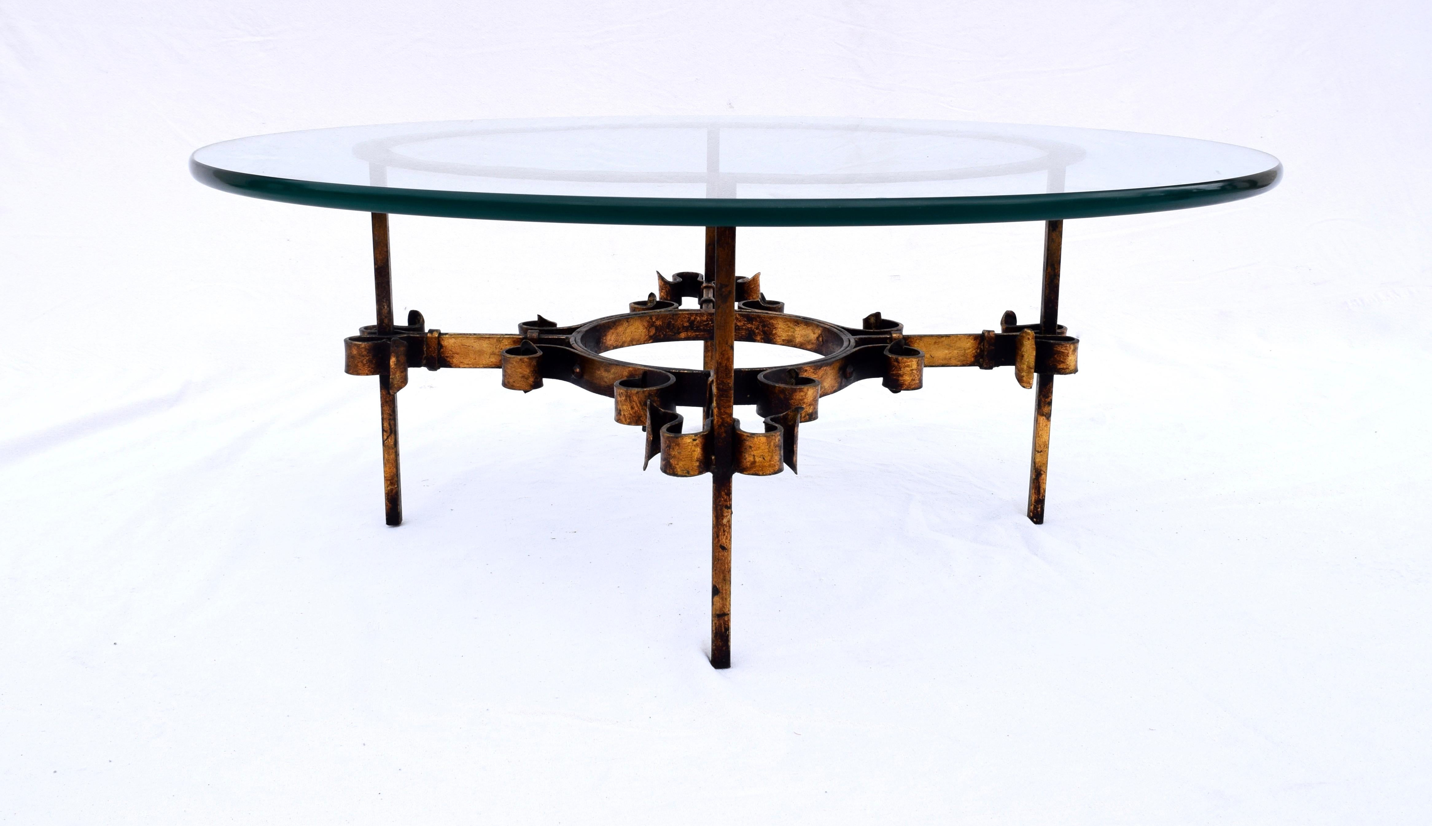 20th Century Gilt Iron Coffee Table in The Manner of Gilbert Poillerat