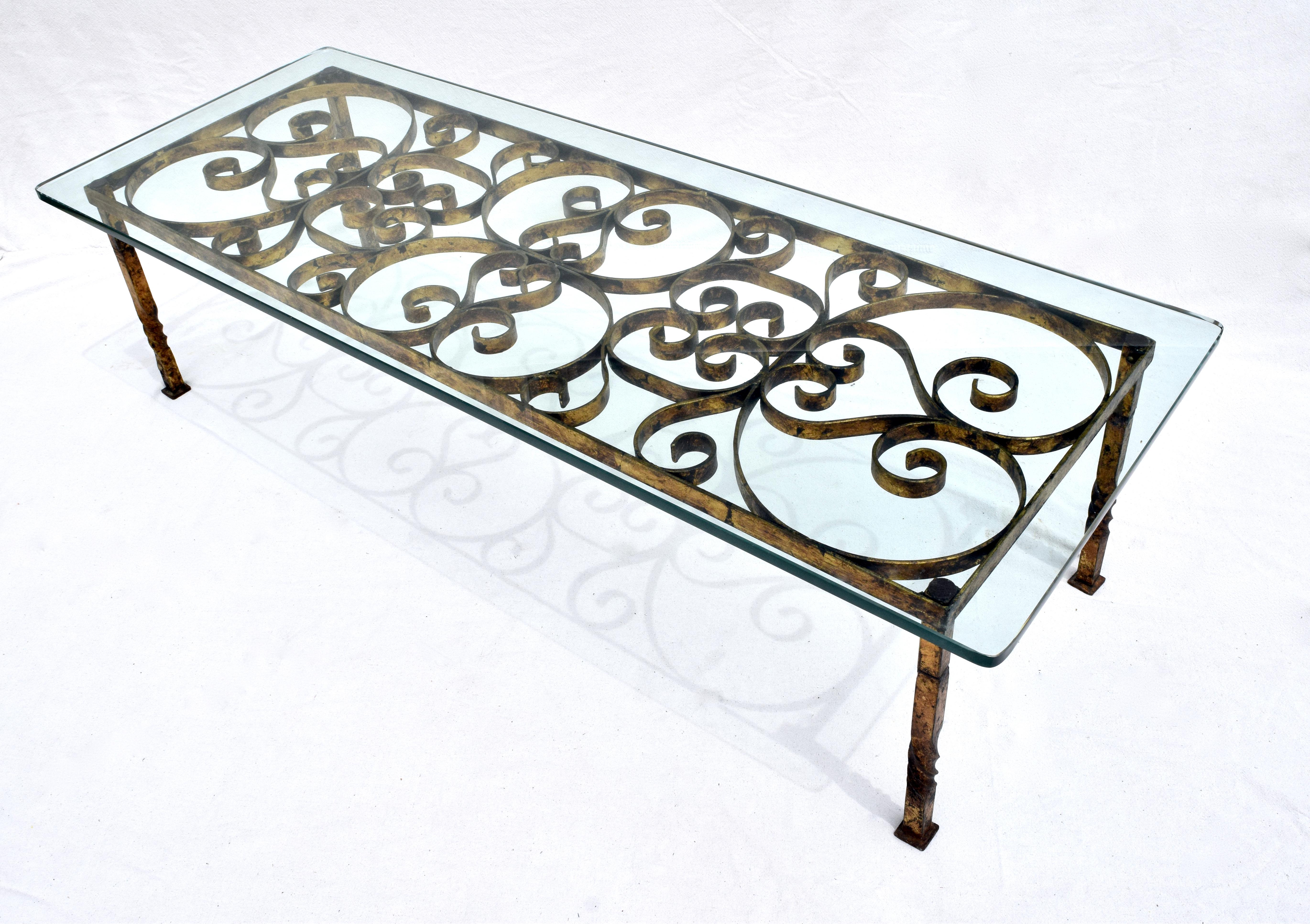 Spanish Gilt Iron Coffee Table in the Manner of Gilbert Poillerat