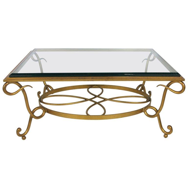 Gilt Iron Coffee Table in the style of Rene Drouet