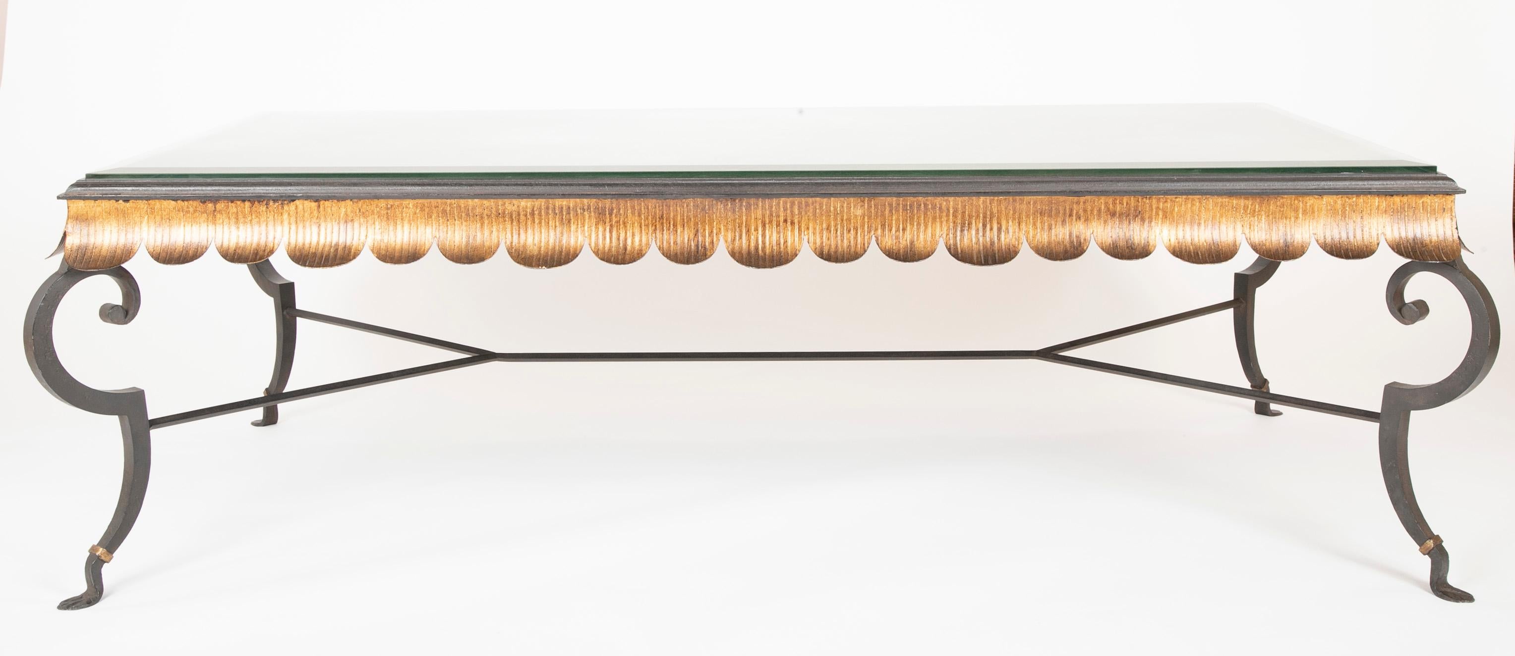 Modern Gilt Iron Coffee Table with Custom Glass Top by Minton Spidell