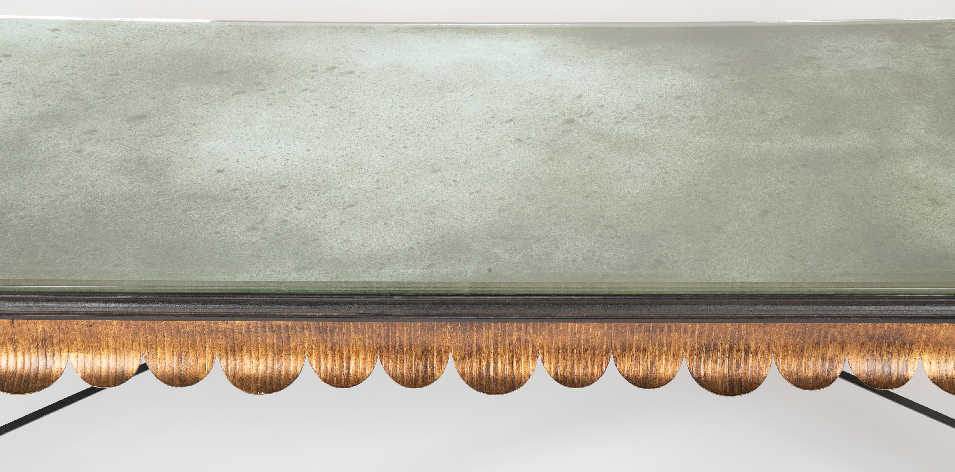 American Gilt Iron Coffee Table with Custom Glass Top by Minton Spidell