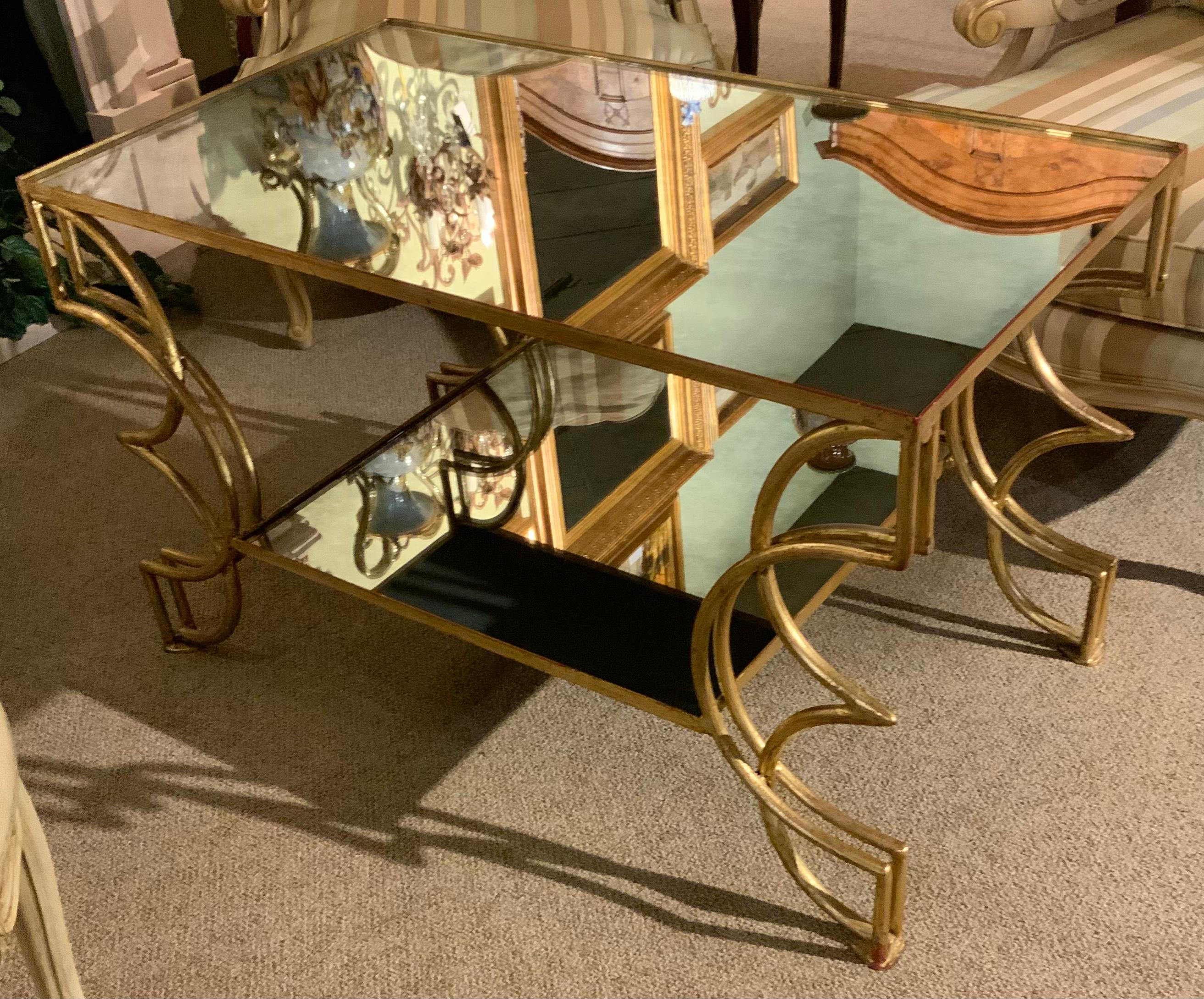Contemporary Gilt Iron Coffee Table with Smoked and Glazed Glass For Sale