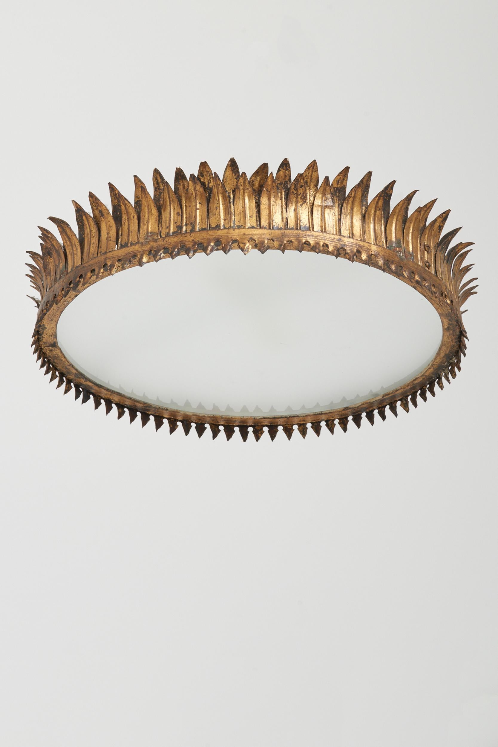 Mid-Century Modern Gilt Iron Crown Ceiling Flush Light