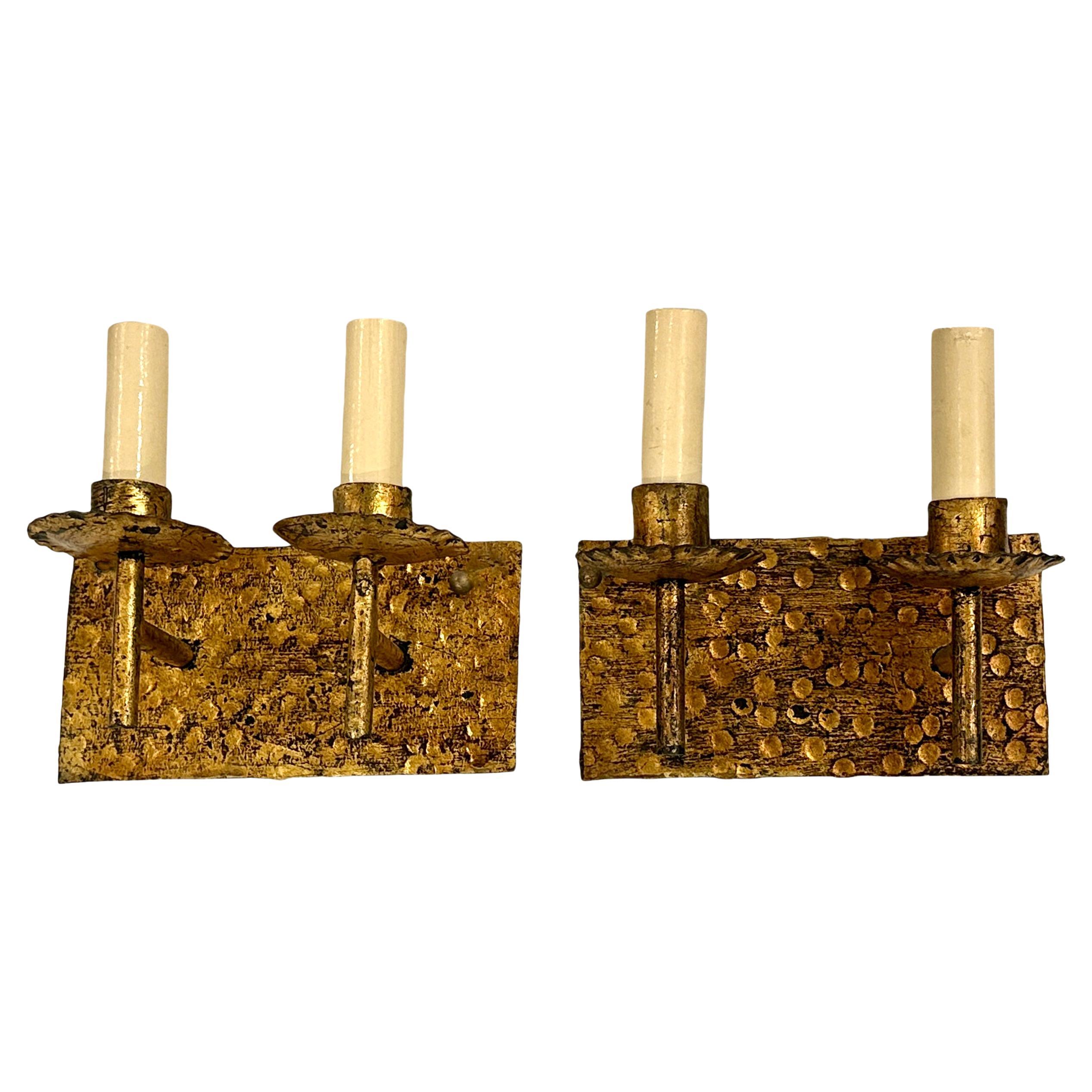 Gilt Iron Double Light Sconces For Sale