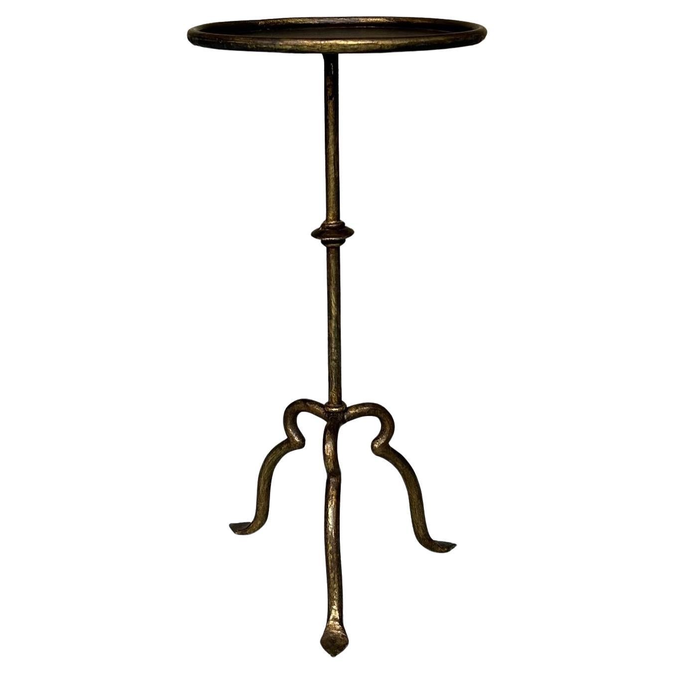 Gilt Iron Drinks Table on Arched Tripod Base