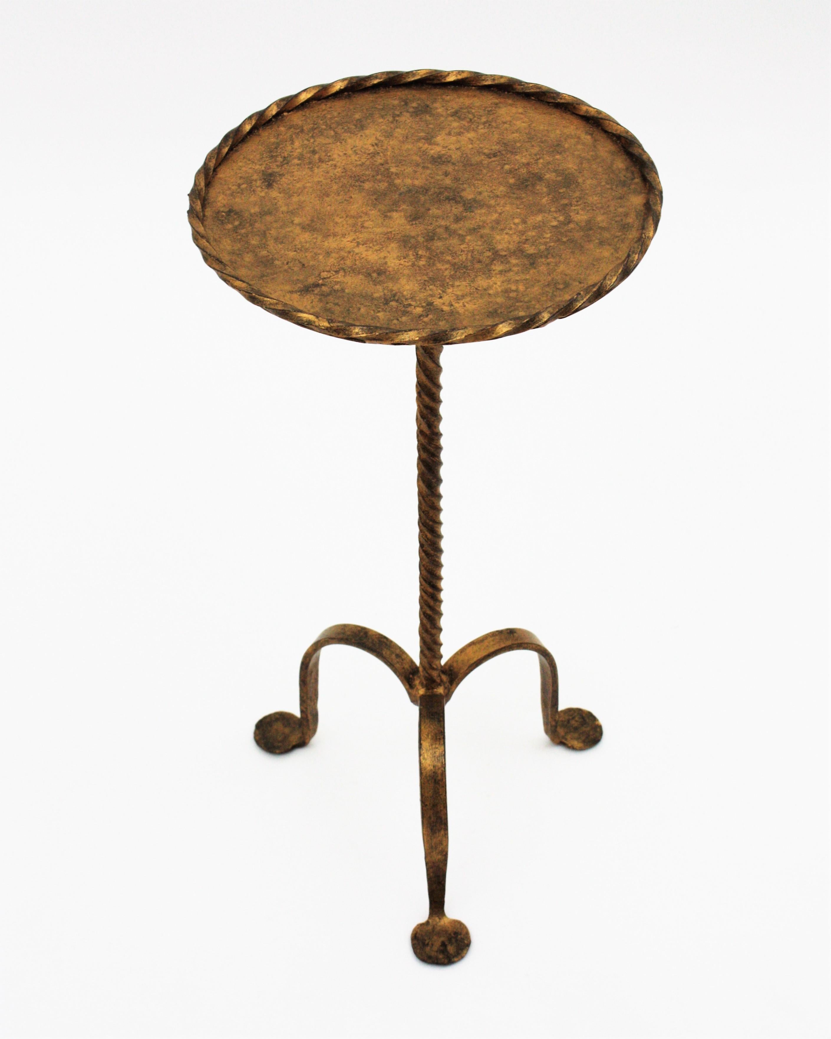Gilt Iron Drinks Table or End Table with Twisted Edged Top 5