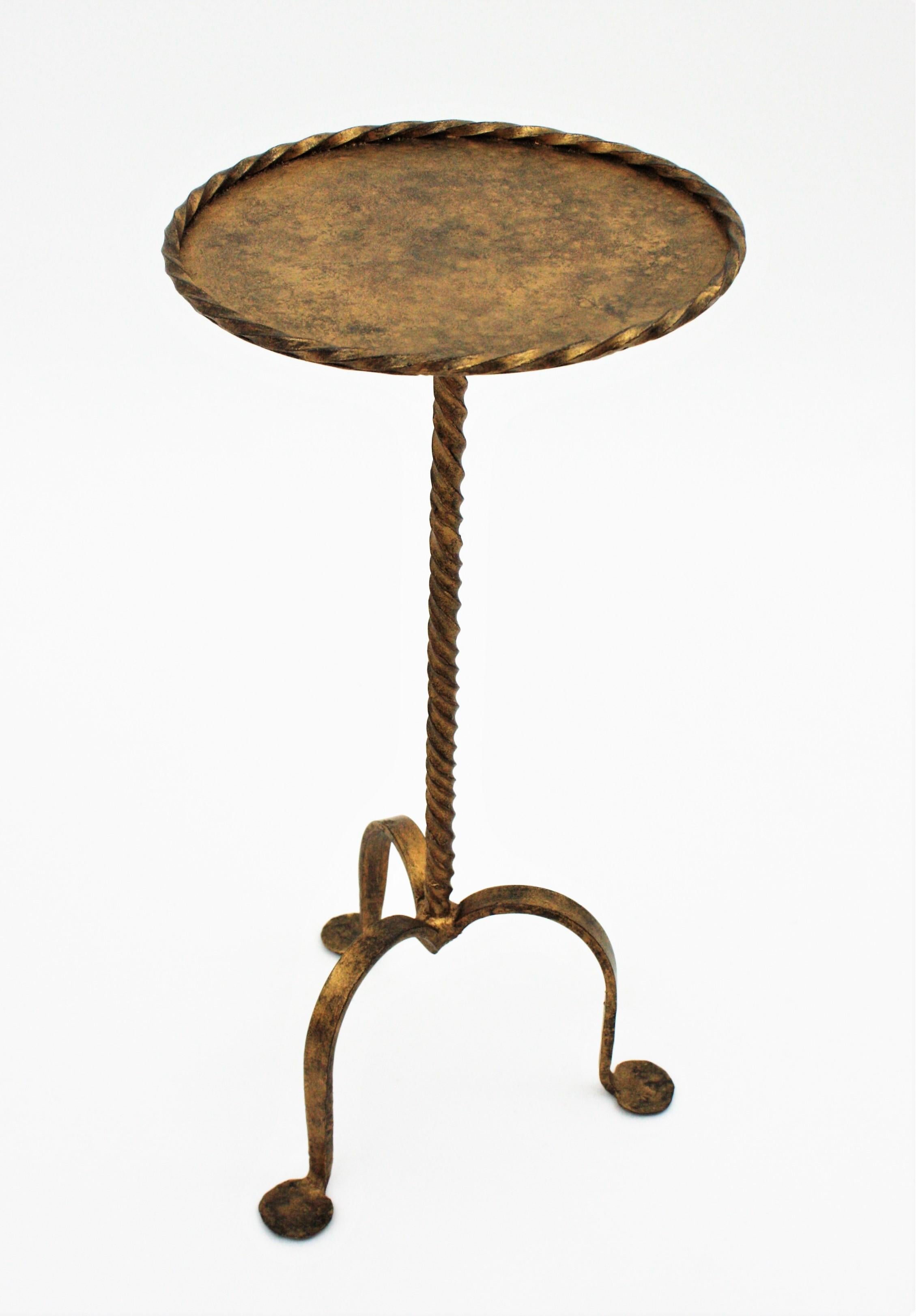 Gilt Iron Drinks Table or End Table with Twisted Edged Top 6