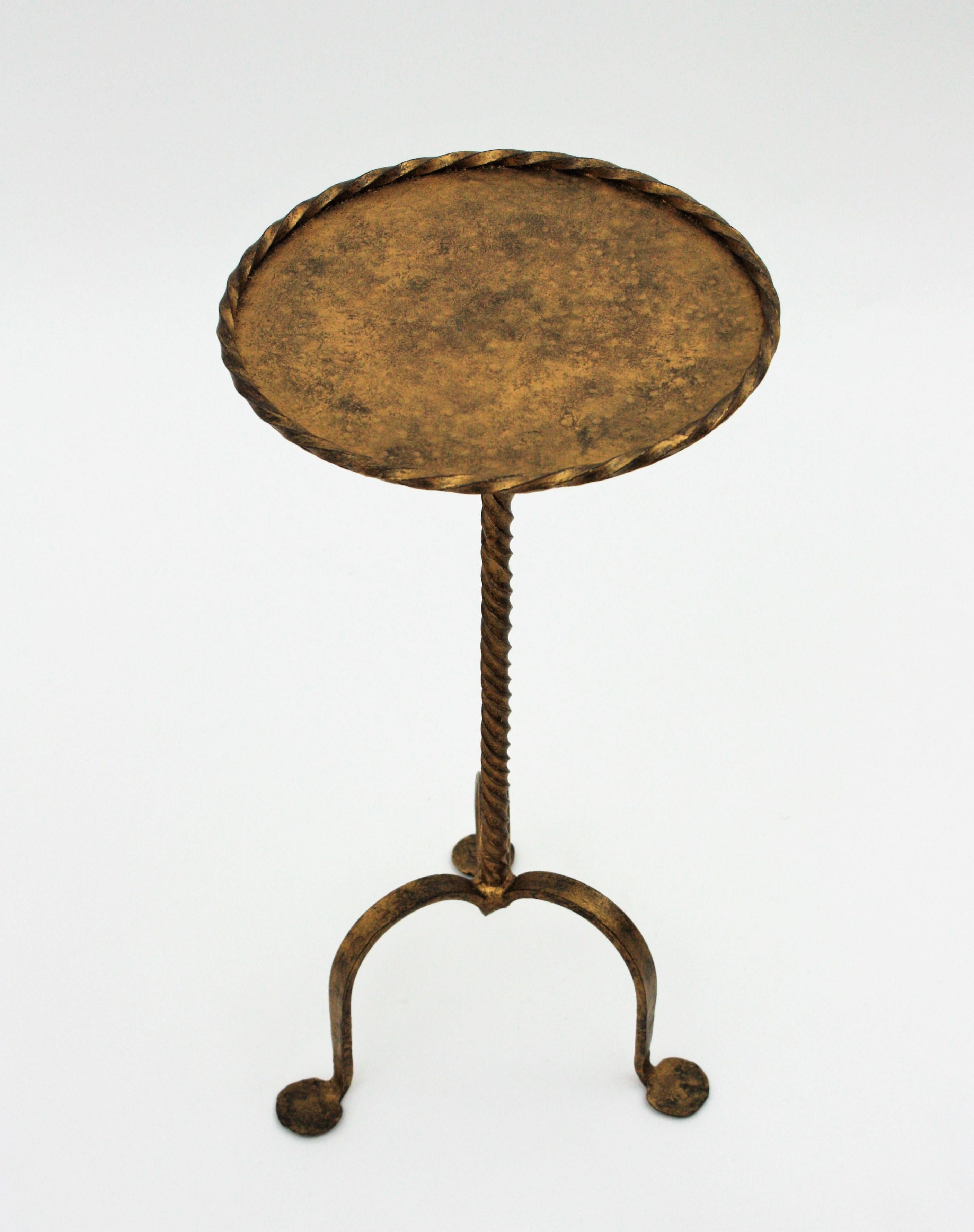 Gilt Iron Drinks Table or End Table with Twisted Edged Top 7