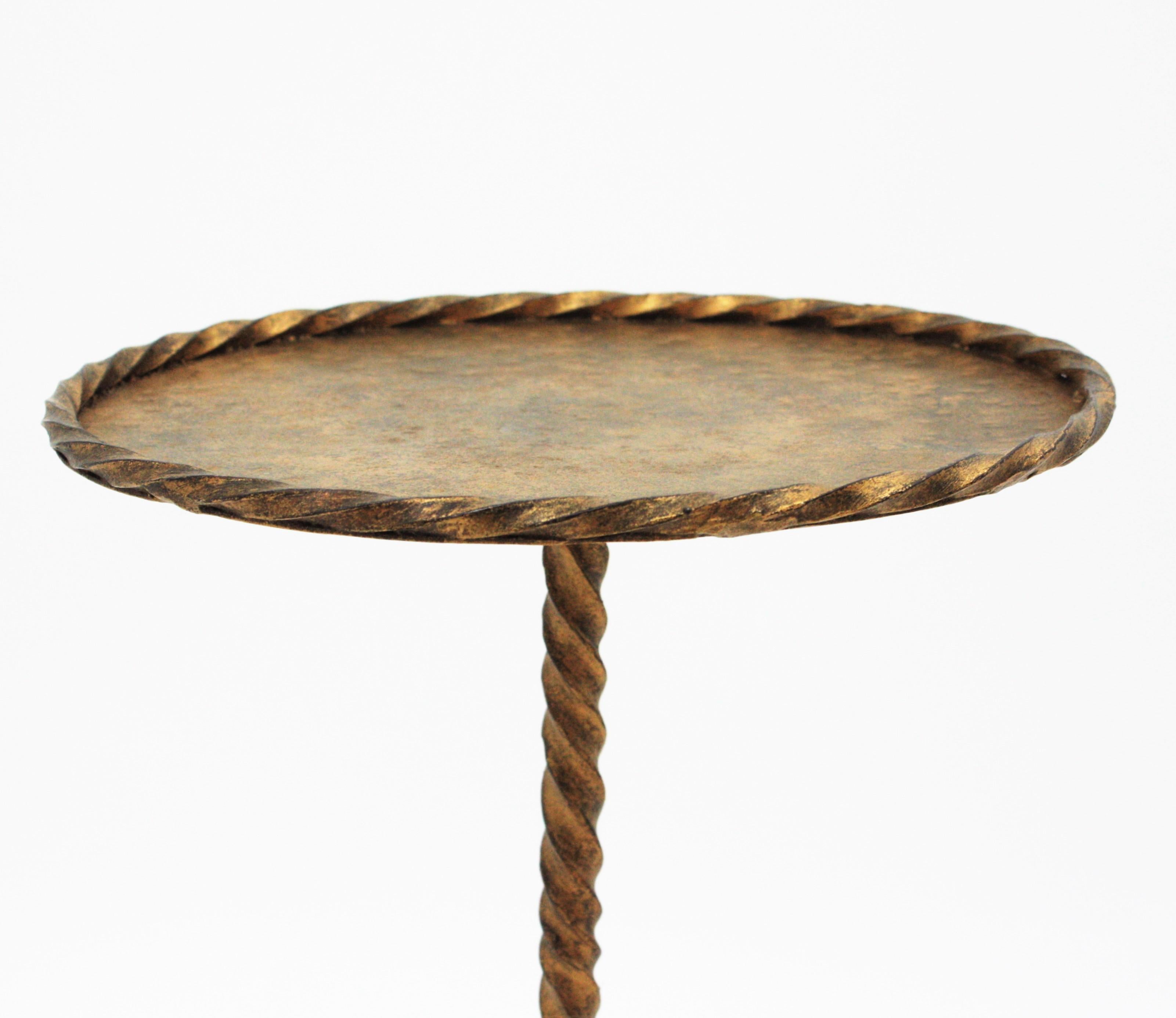 Spanish Gilt Iron Drinks Table or End Table with Twisted Edged Top