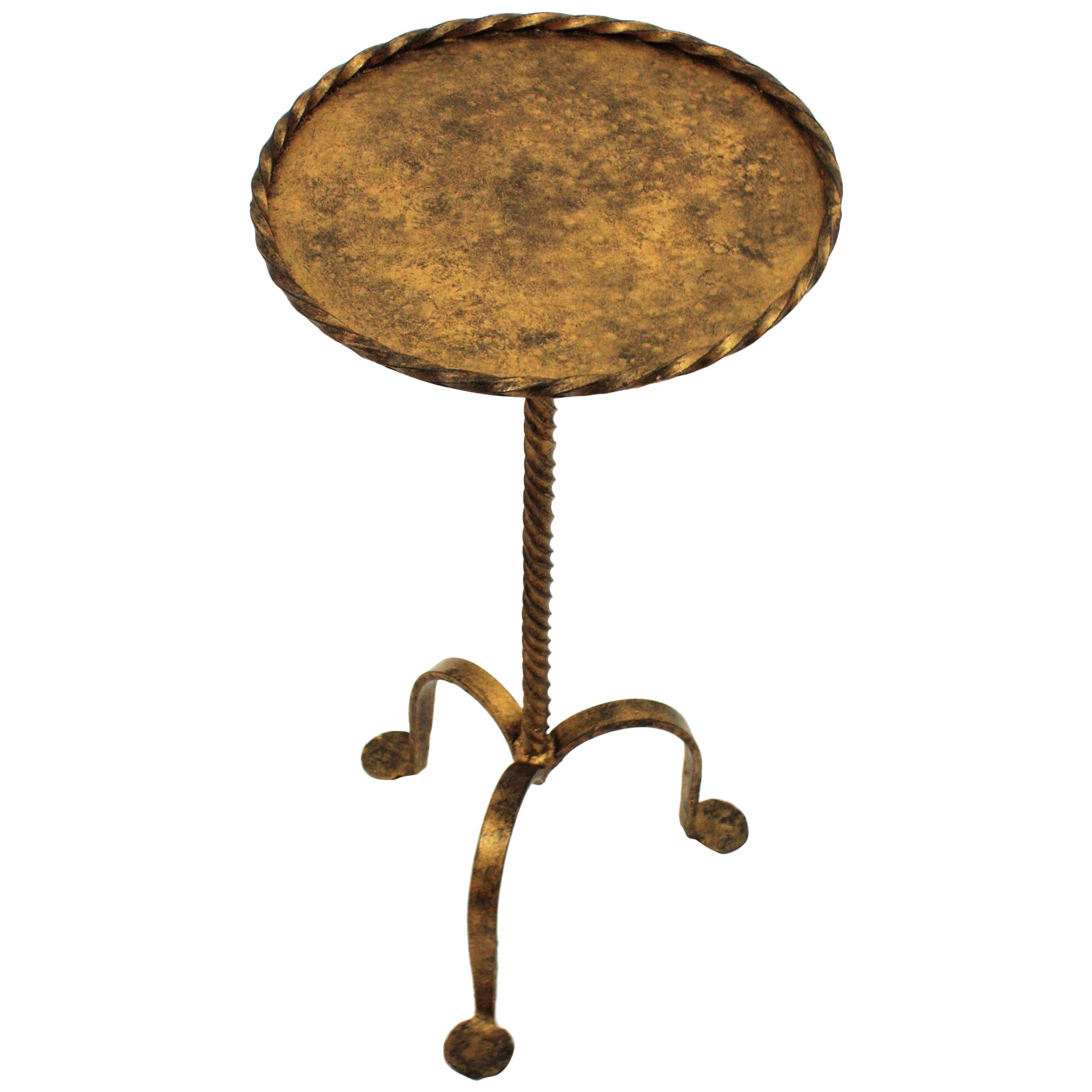 Gilt Iron Drinks Table or End Table with Twisted Edged Top