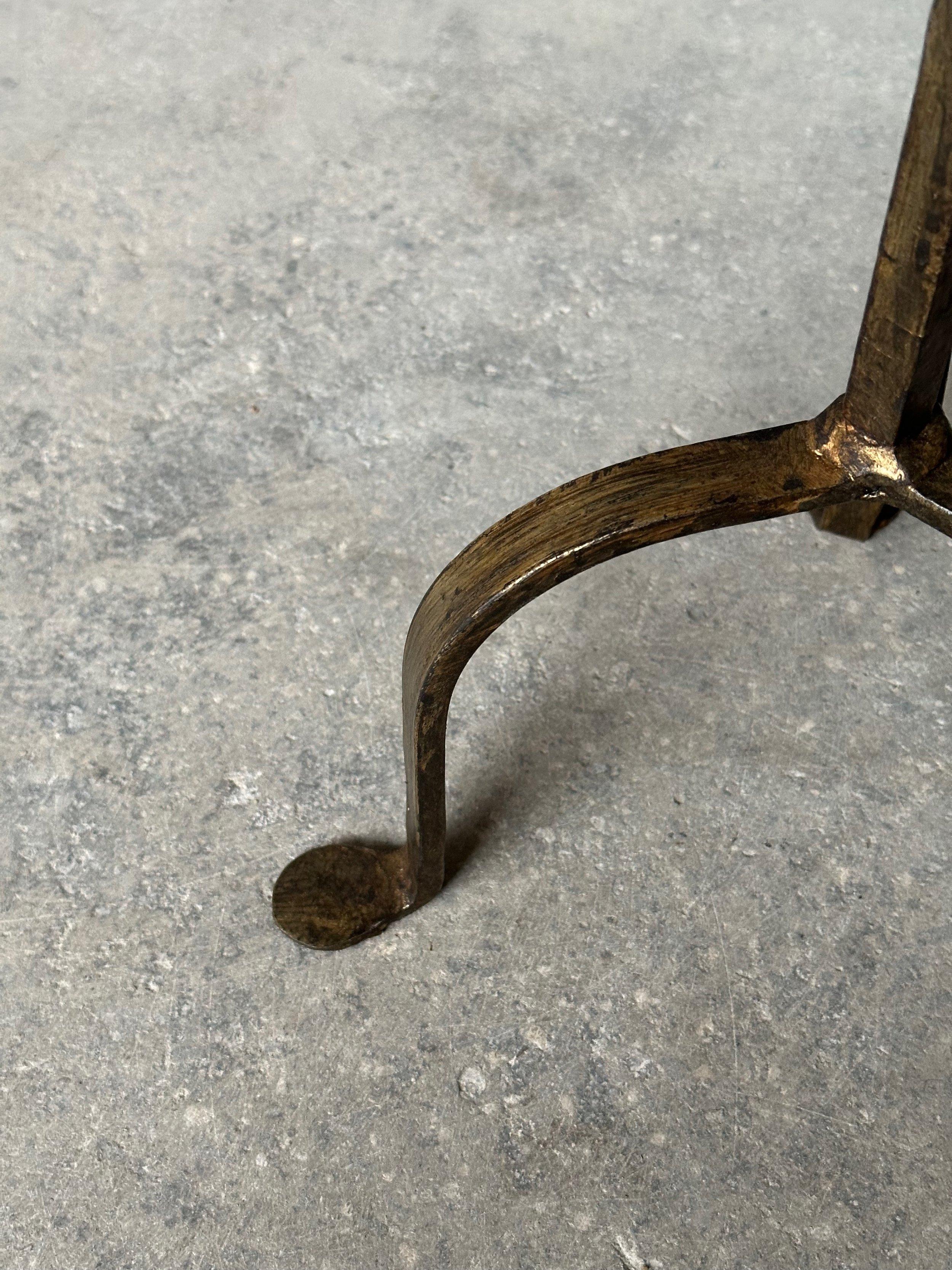 Contemporary Gilt Iron Drinks Table with a Twisted Stem For Sale