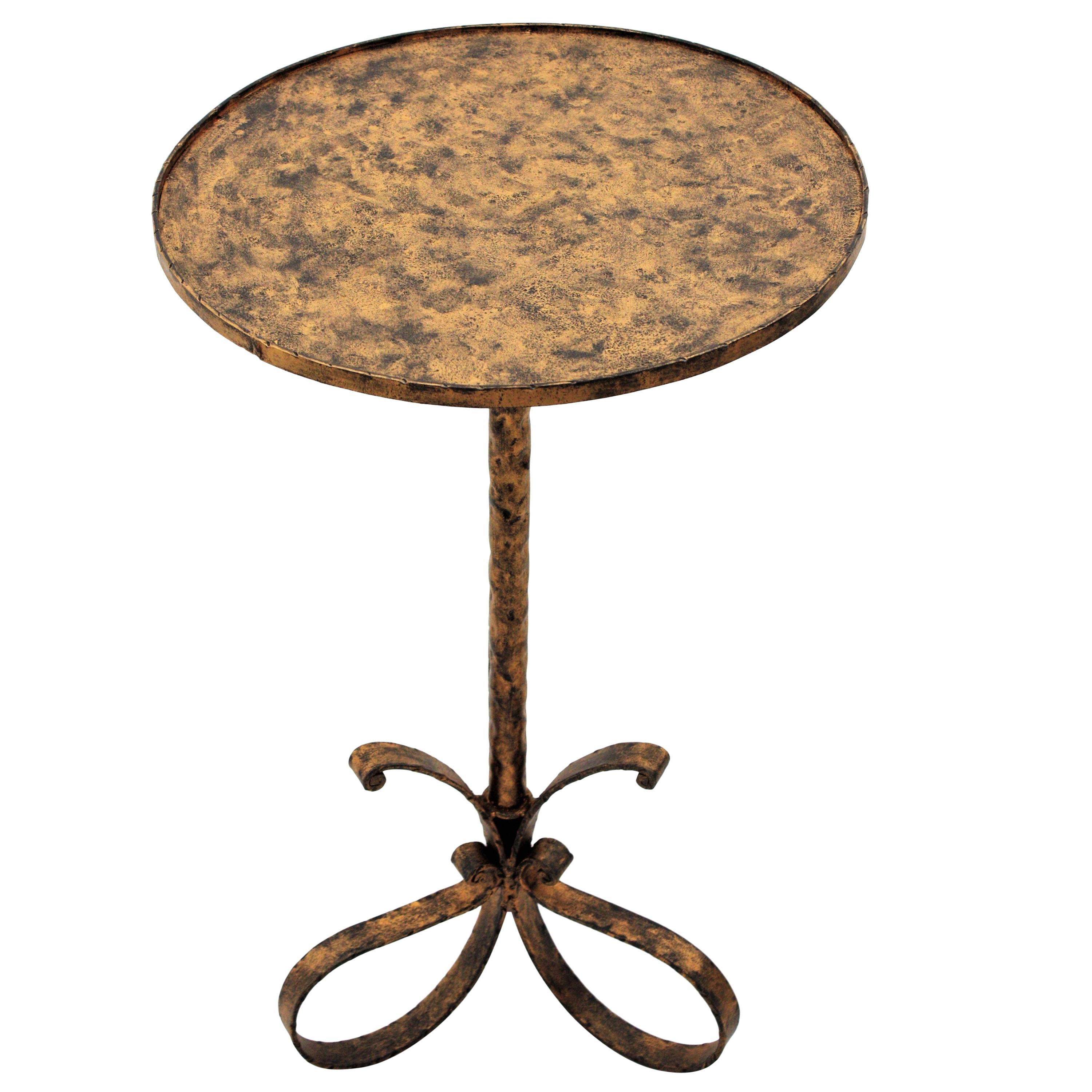 Gilt Iron Drinks Table / Side Table with Loop Tripod Base