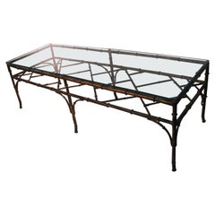 Gilt Iron Faux Bamboo Hollywood Regency Cocktail Table