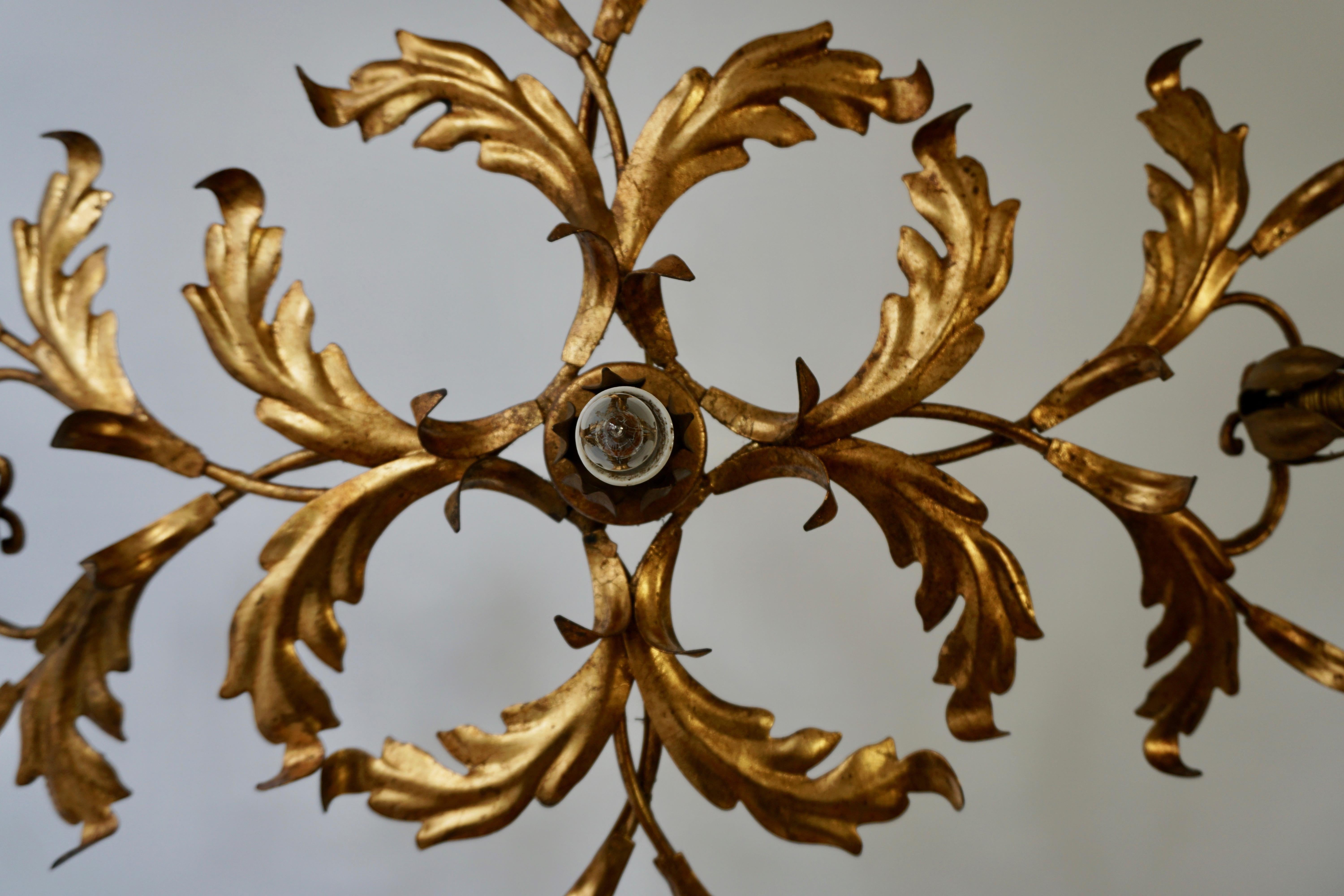 20th Century Gilt Iron Floral Wall Light / Ceiling Flush Mount For Sale