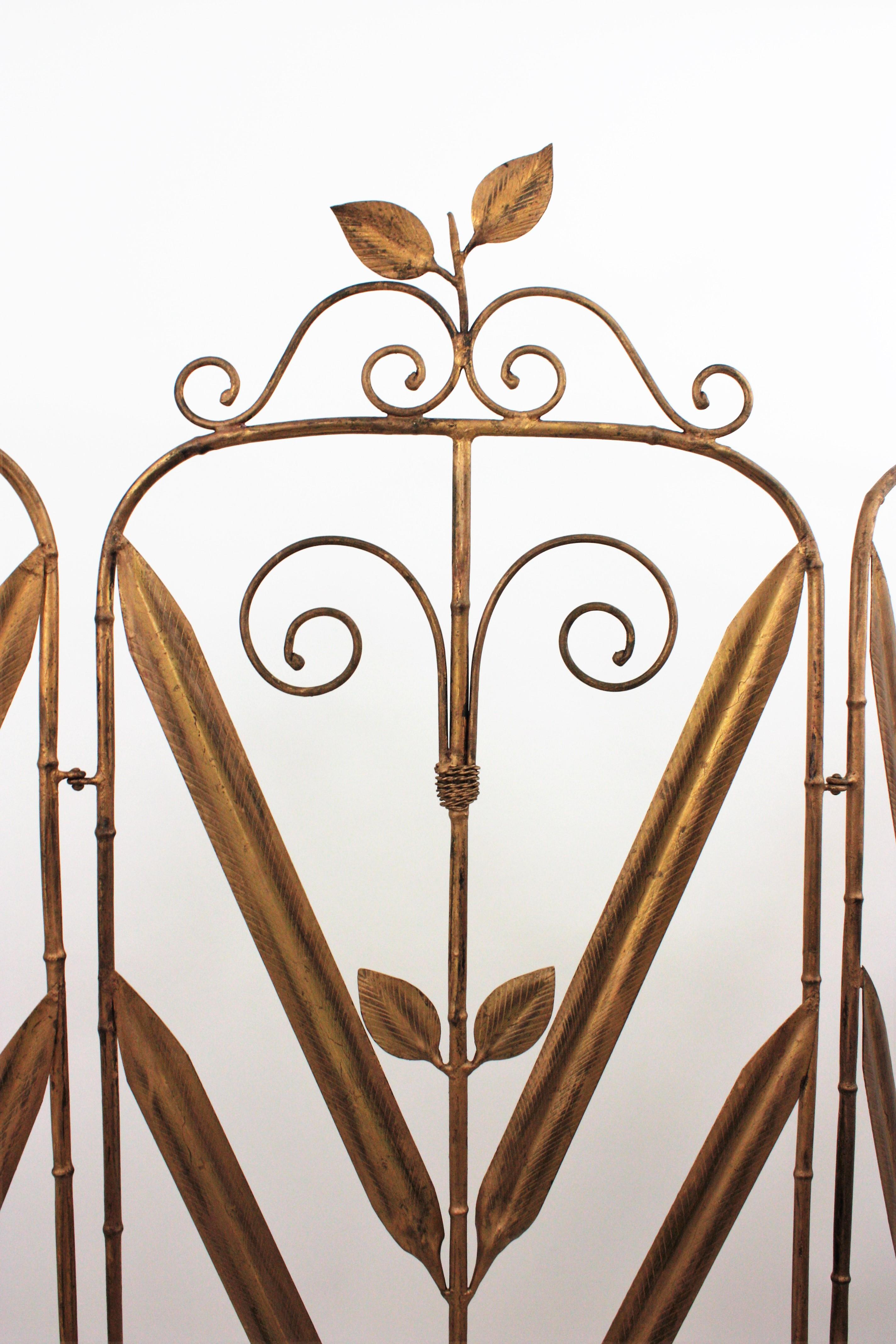 20th Century 1950s Spanish Folding Screen / Room Divider in Gilt Metal For Sale