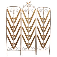 Folding Screen / Room Divider in Gilt Iron with Foliage Details, Spain, 1950s 