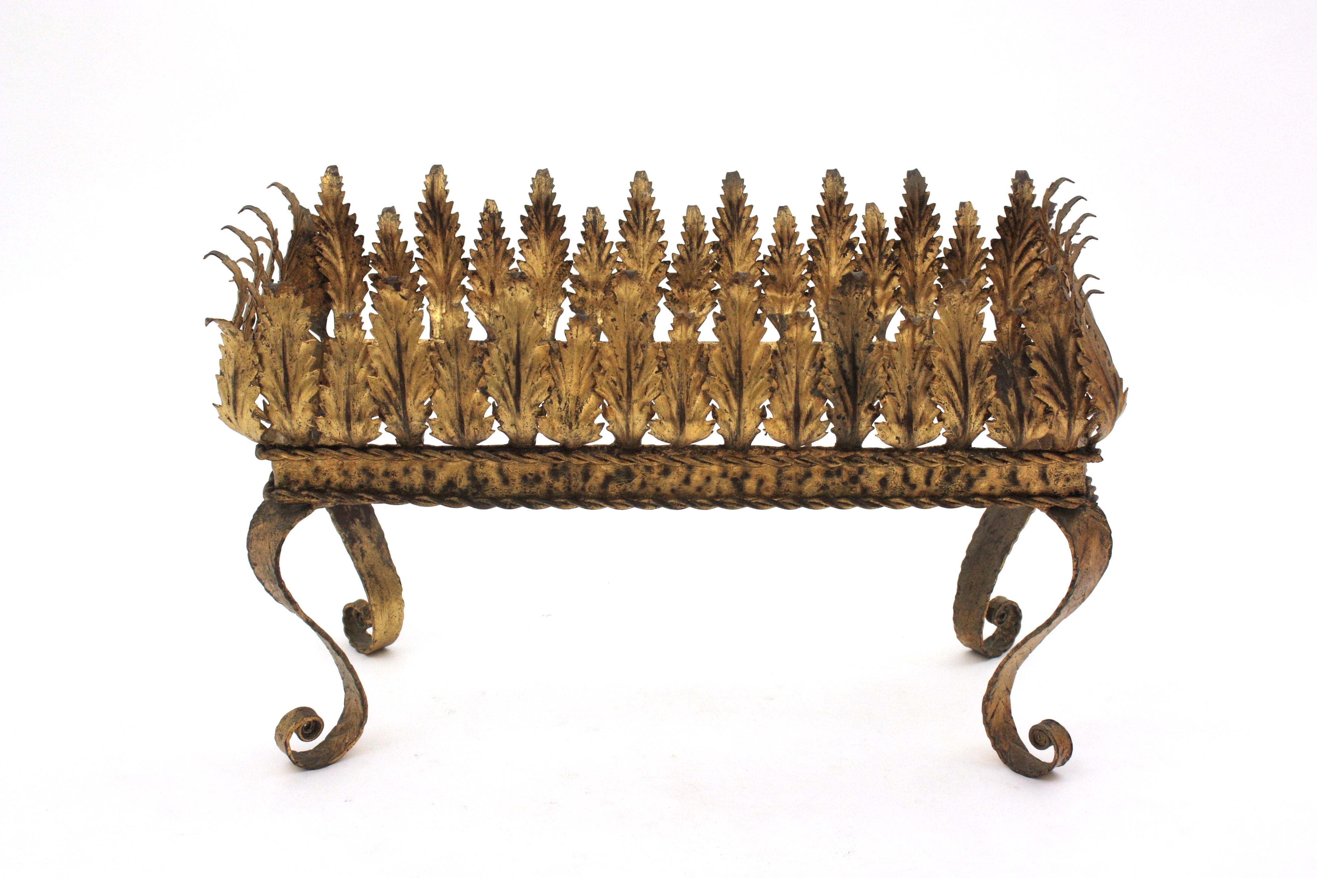 Spanish Gilt Iron Foliage Planter Jardinière, 1940s
