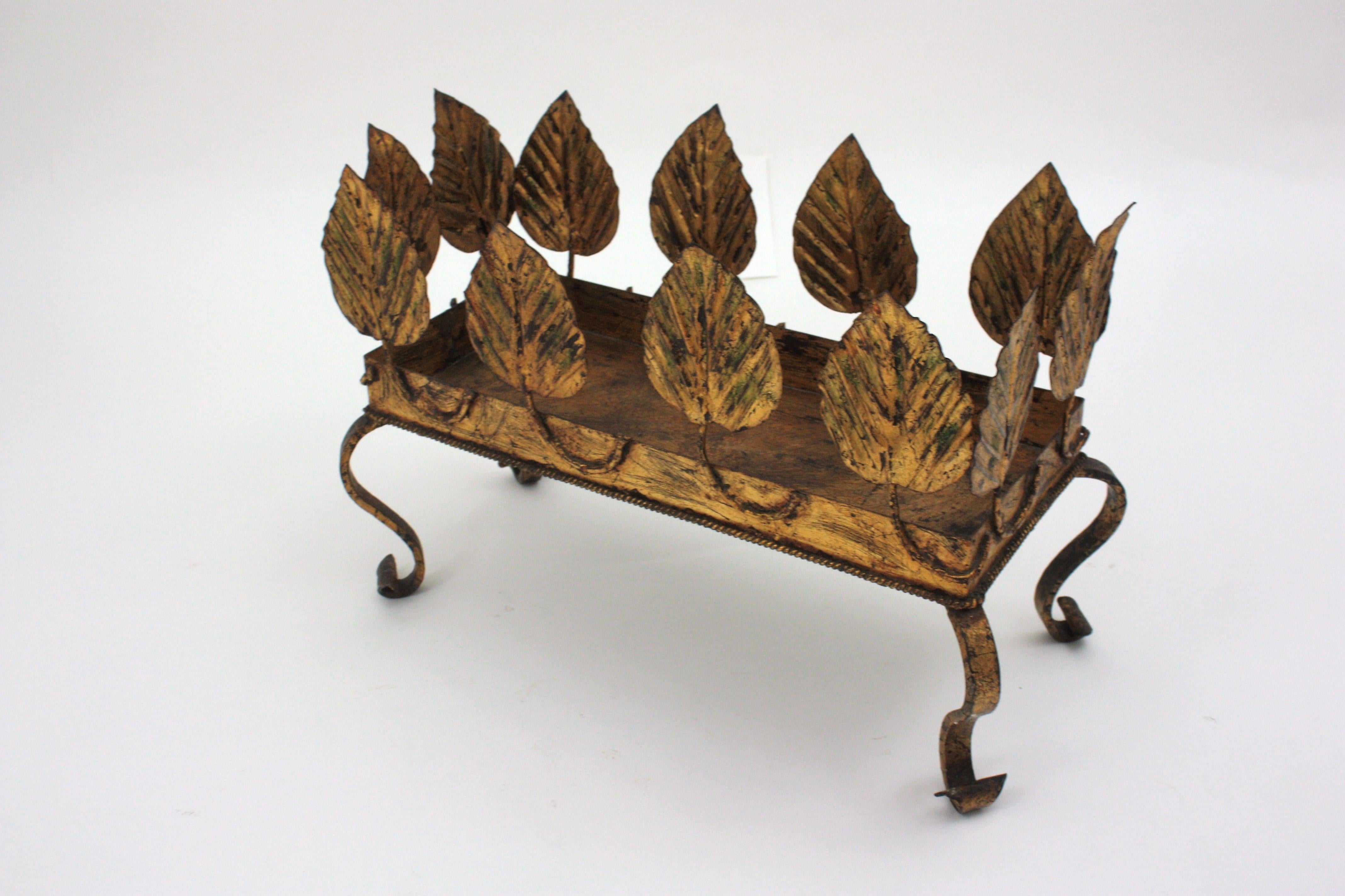 Spanish Gilt Iron Foliage Planter Jardinière, 1940s For Sale