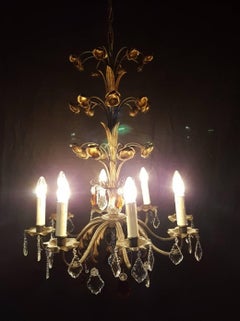 Gilt Iron French Chandelier with Flowers, Early 20th Century