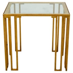 Gilt Iron & Glass "Creneaux" End Table in Manner of Jean Royere