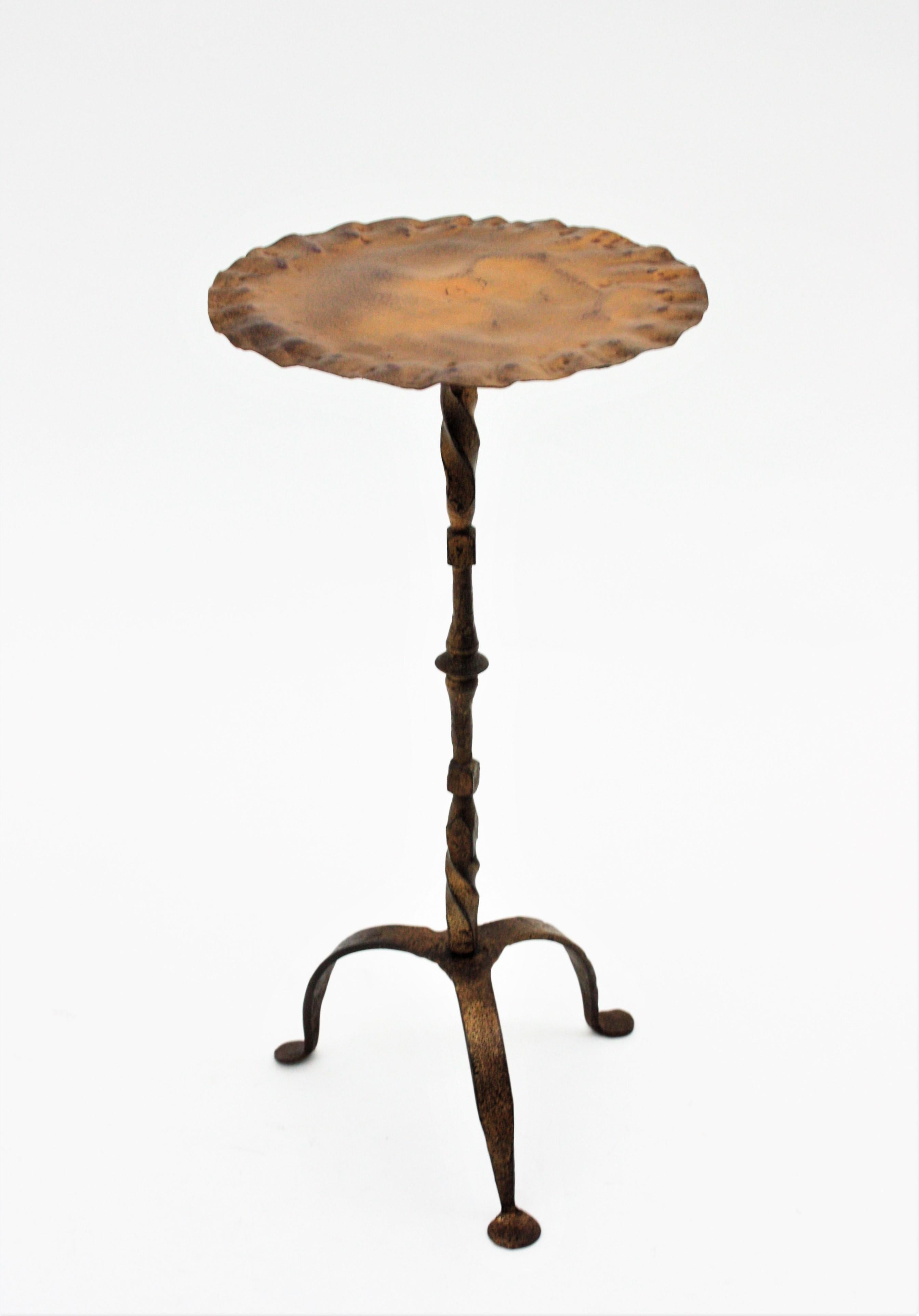 Gothic Revival Gilt Iron Gueridon End Table with Wavy Top, 1940s